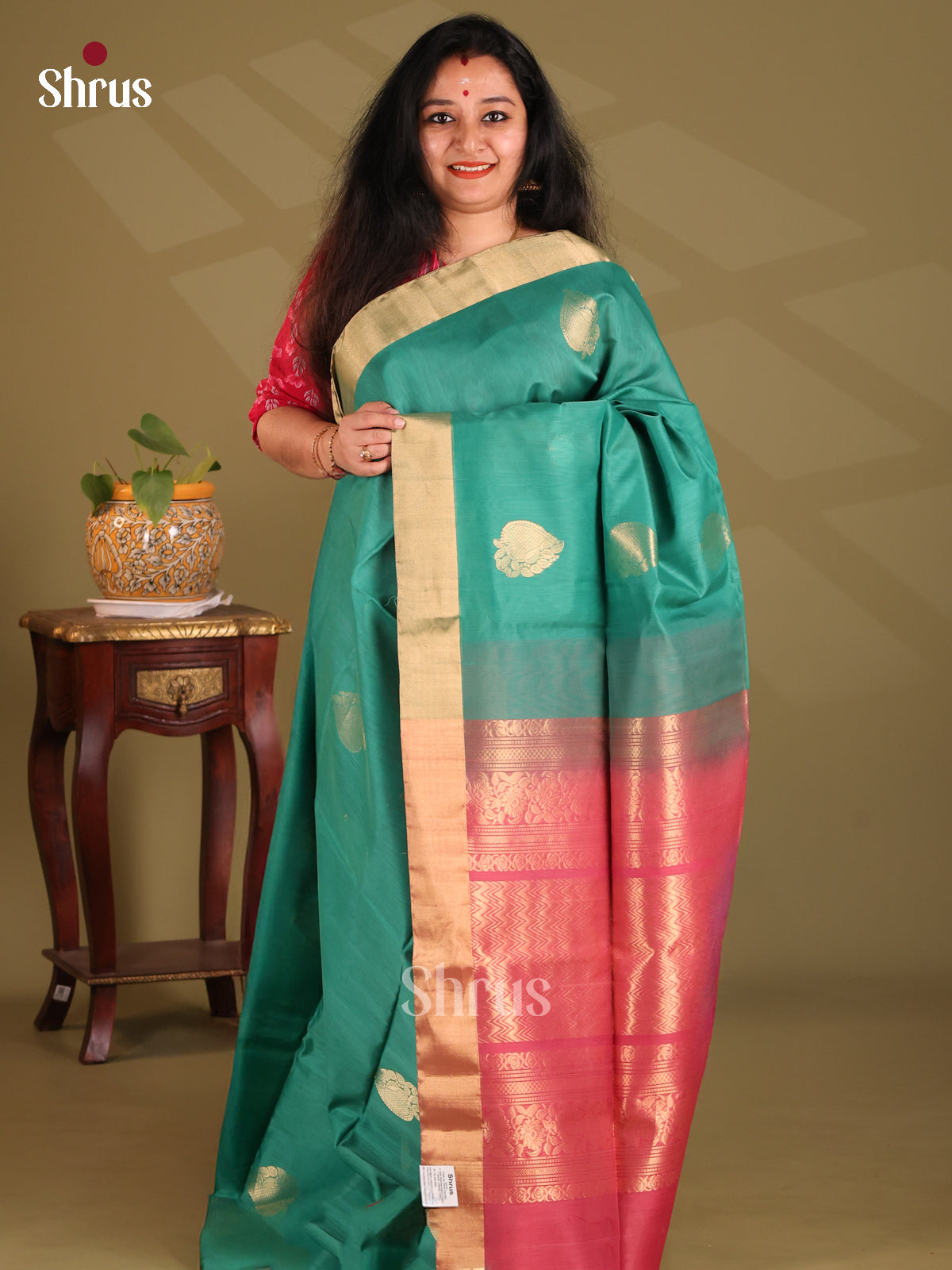 Green - Silk Cotton Saree - Shop on Shrus.com