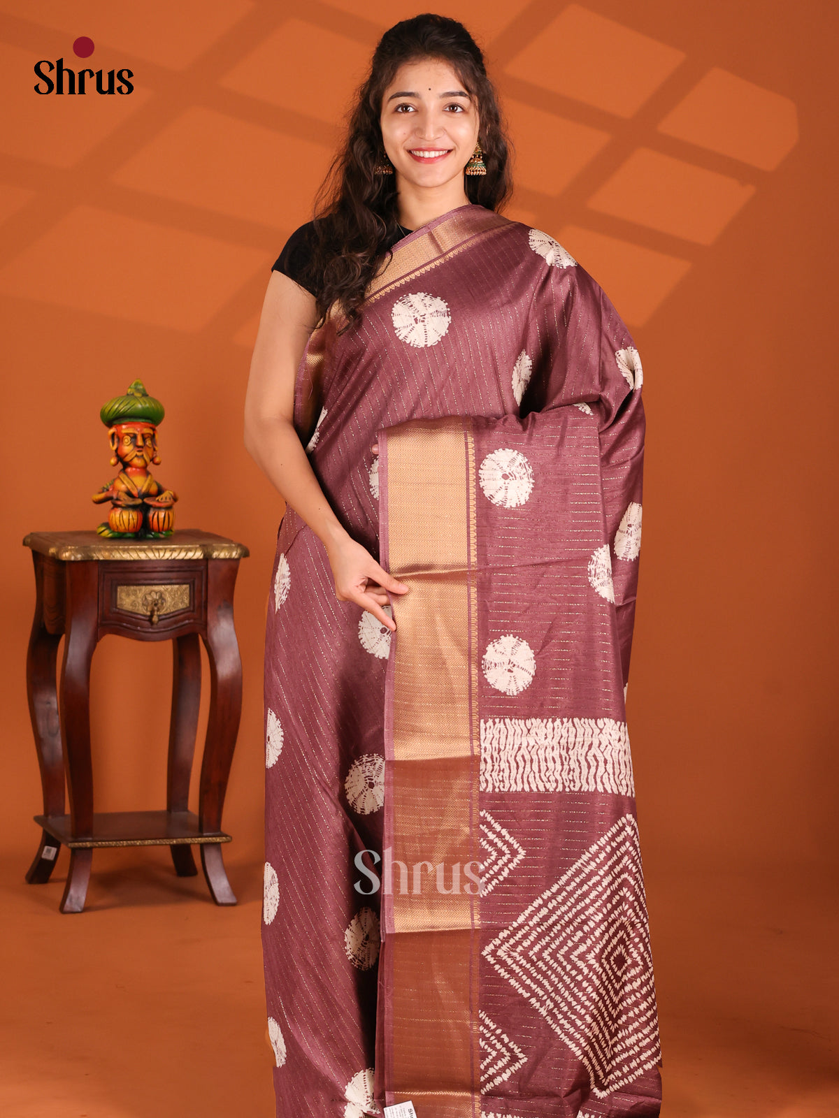 Brown - Semi Crepe Saree - Shop on Shrus.com