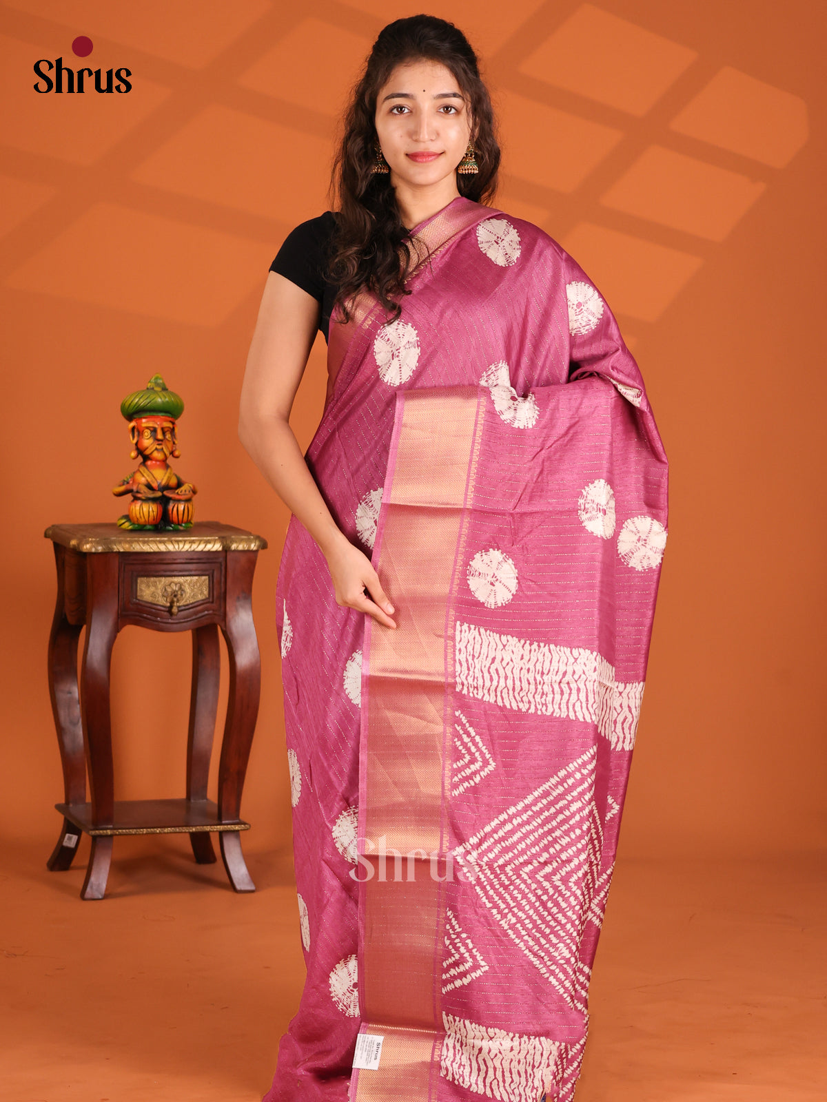 Onion Pink - Semi Crepe Saree - Shop on Shrus.com