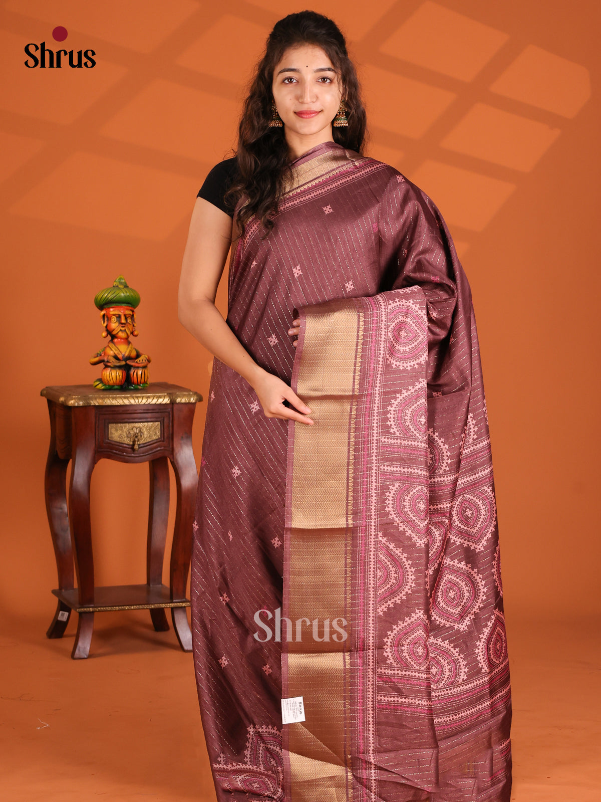 Brown - Semi Crepe Saree - Shop on Shrus.com
