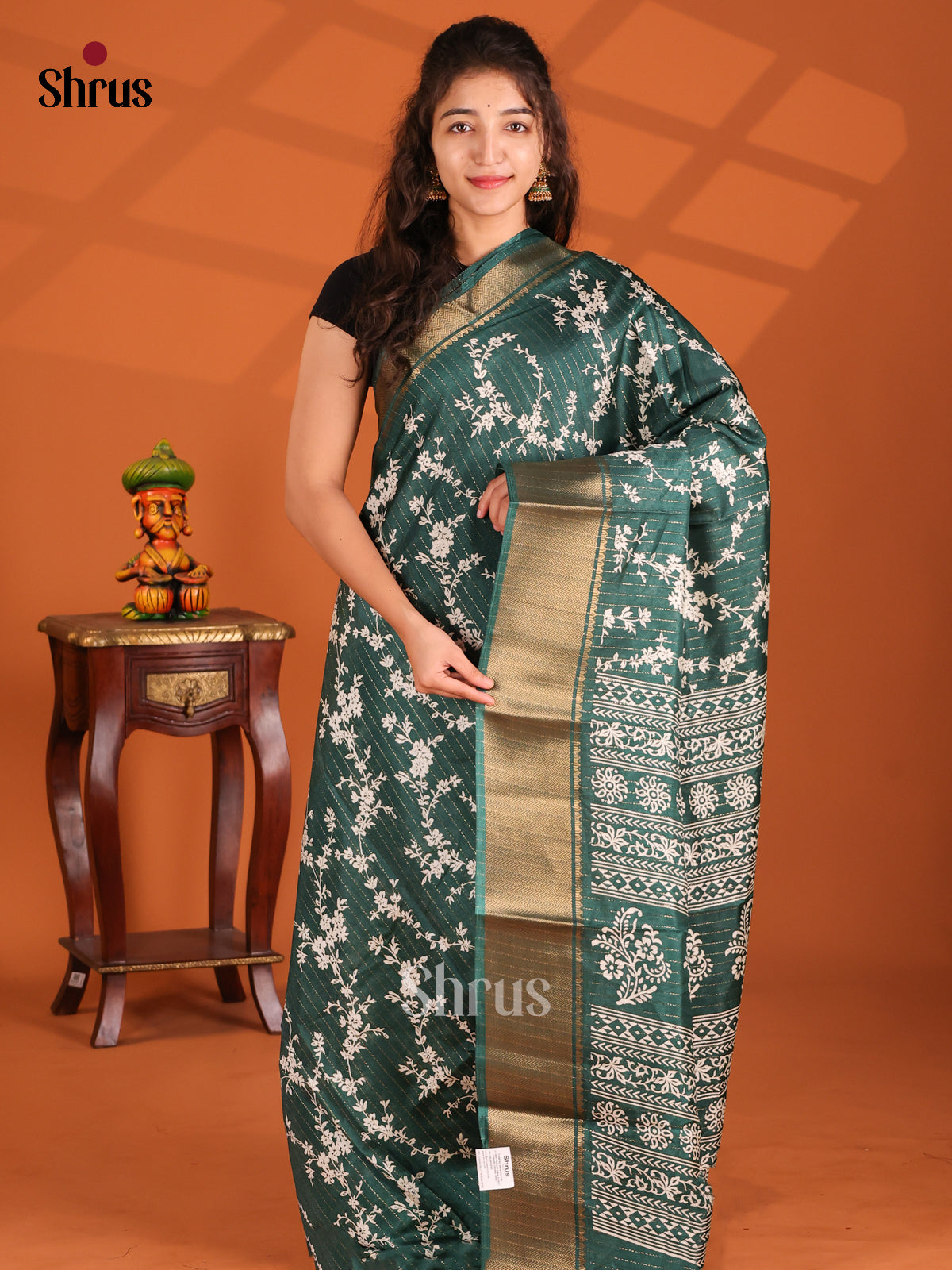 Green- Semi Crepe Saree - Shop on Shrus.com