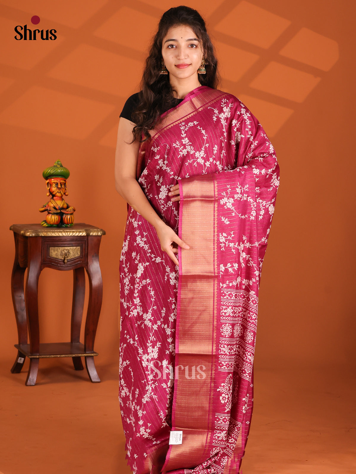 Maroon - Semi Crepe Saree - Shop on Shrus.com