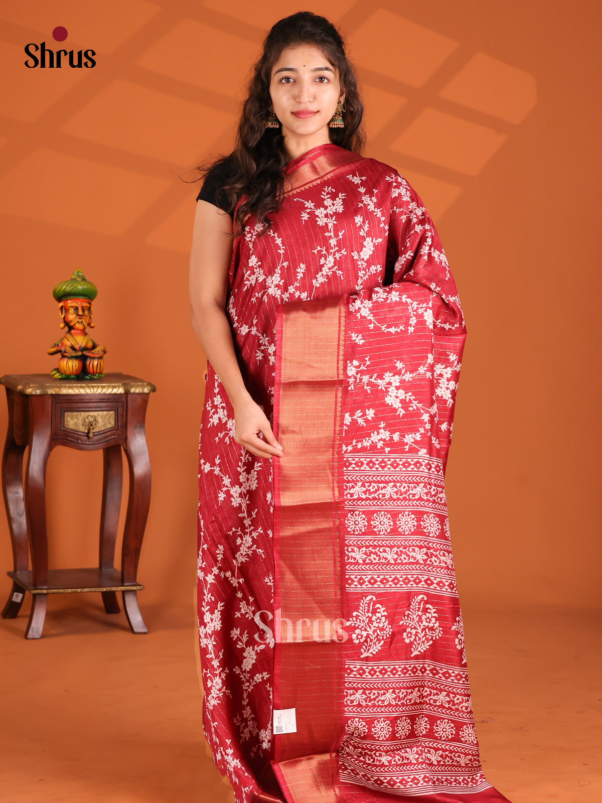 Maroon - Semi Crepe Saree - Shop on Shrus.com