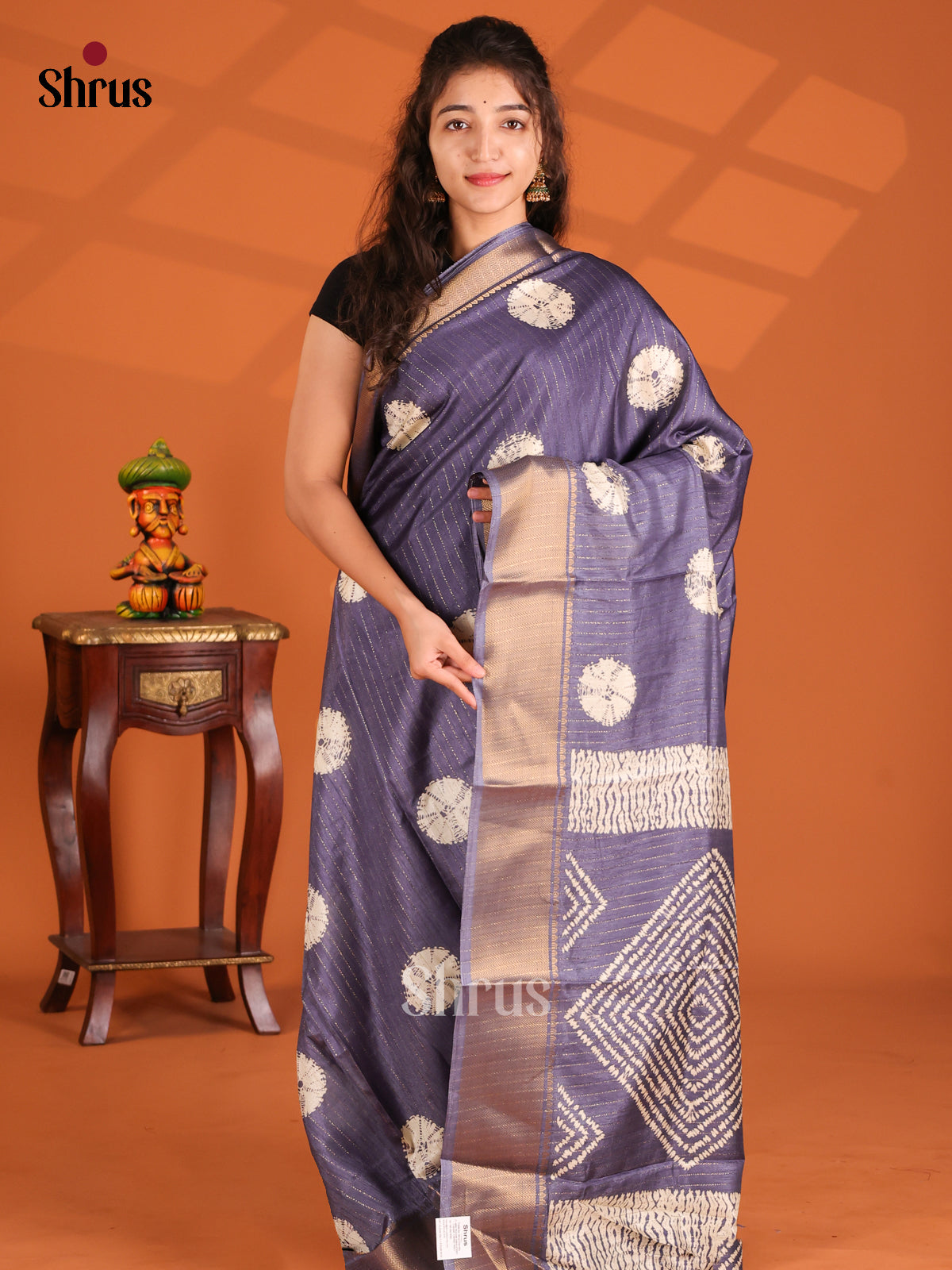 Blue- Semi Crepe Saree - Shop on Shrus.com