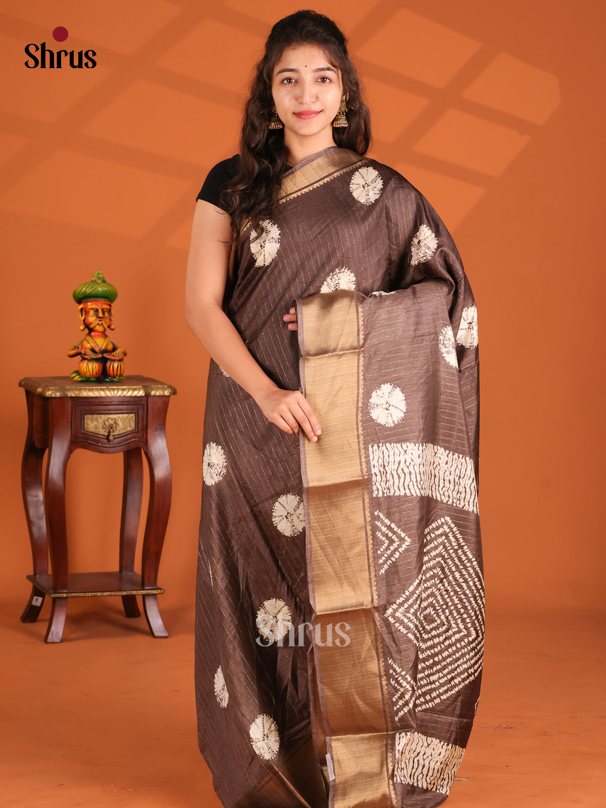 Brown - Semi Crepe Saree - Shop on Shrus.com