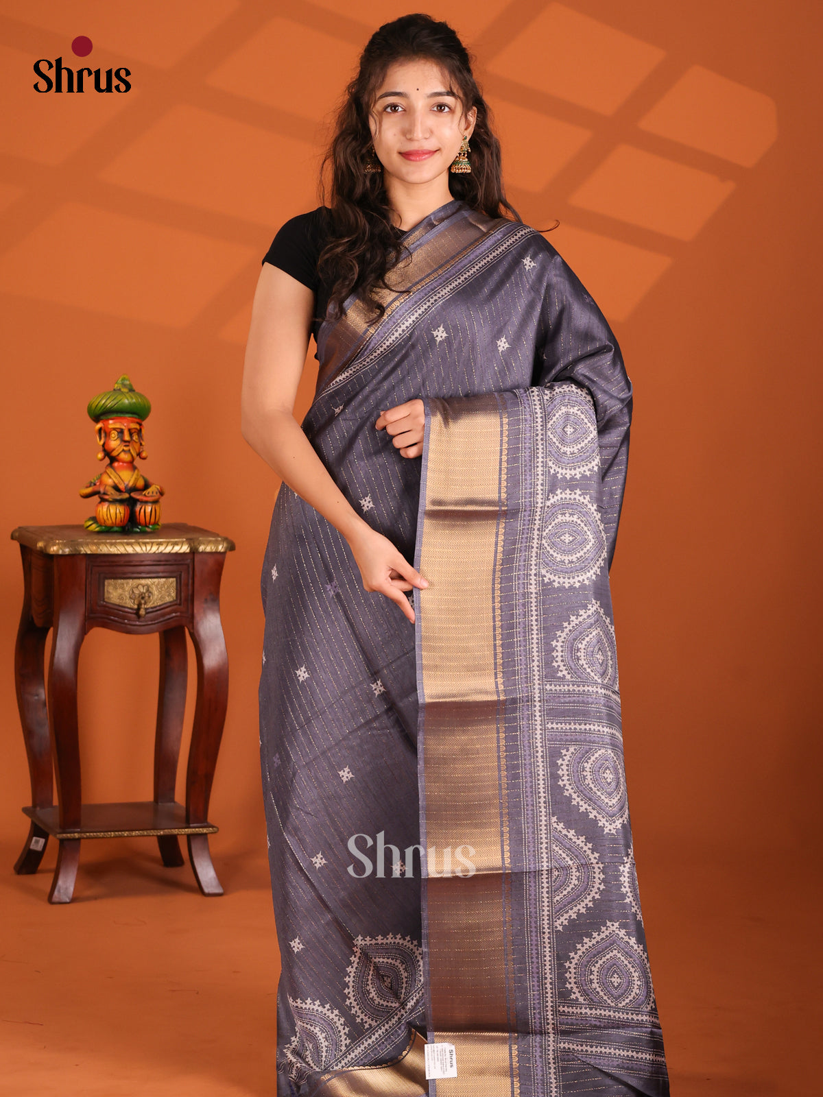 Grey - Semi Crepe Saree - Shop on Shrus.com