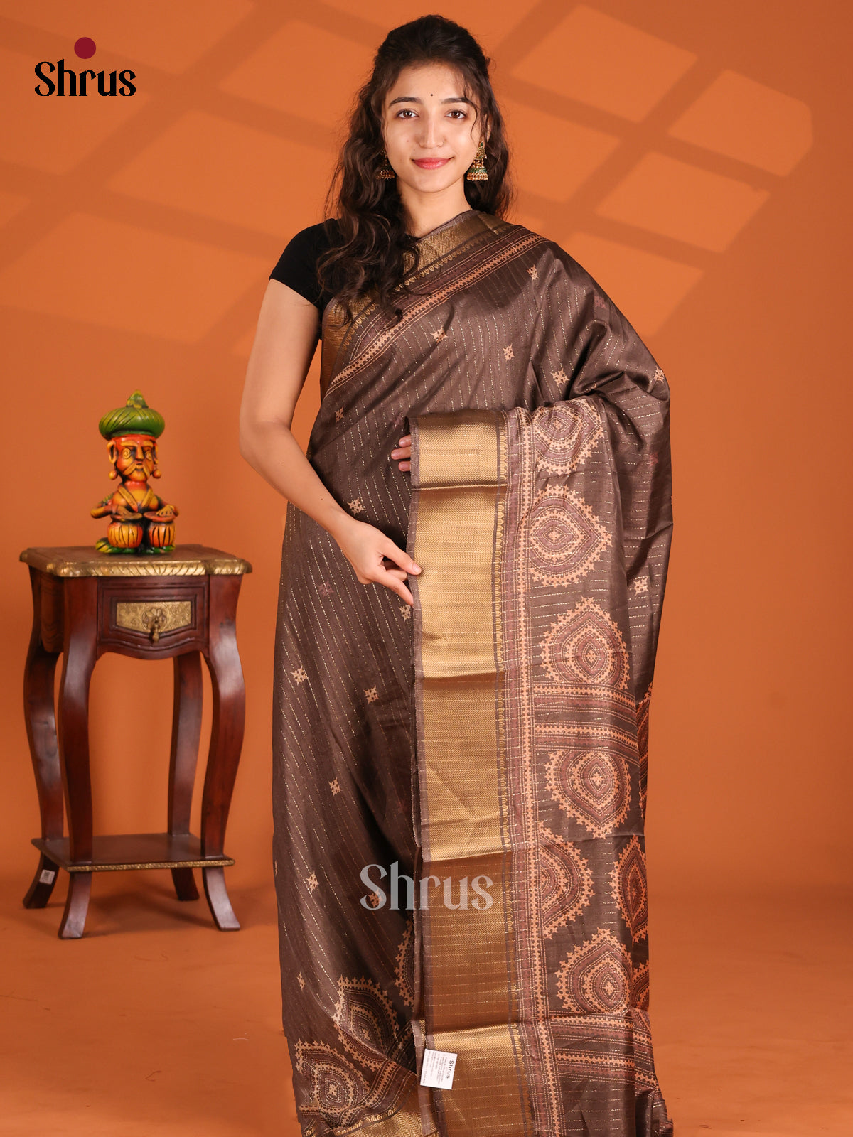 Brown - Semi Crepe Saree - Shop on Shrus.com