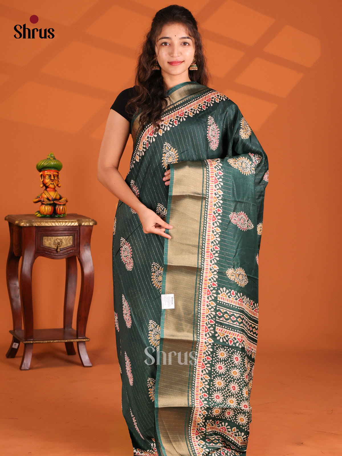 Green - Semi Crepe Saree - Shop on Shrus.com