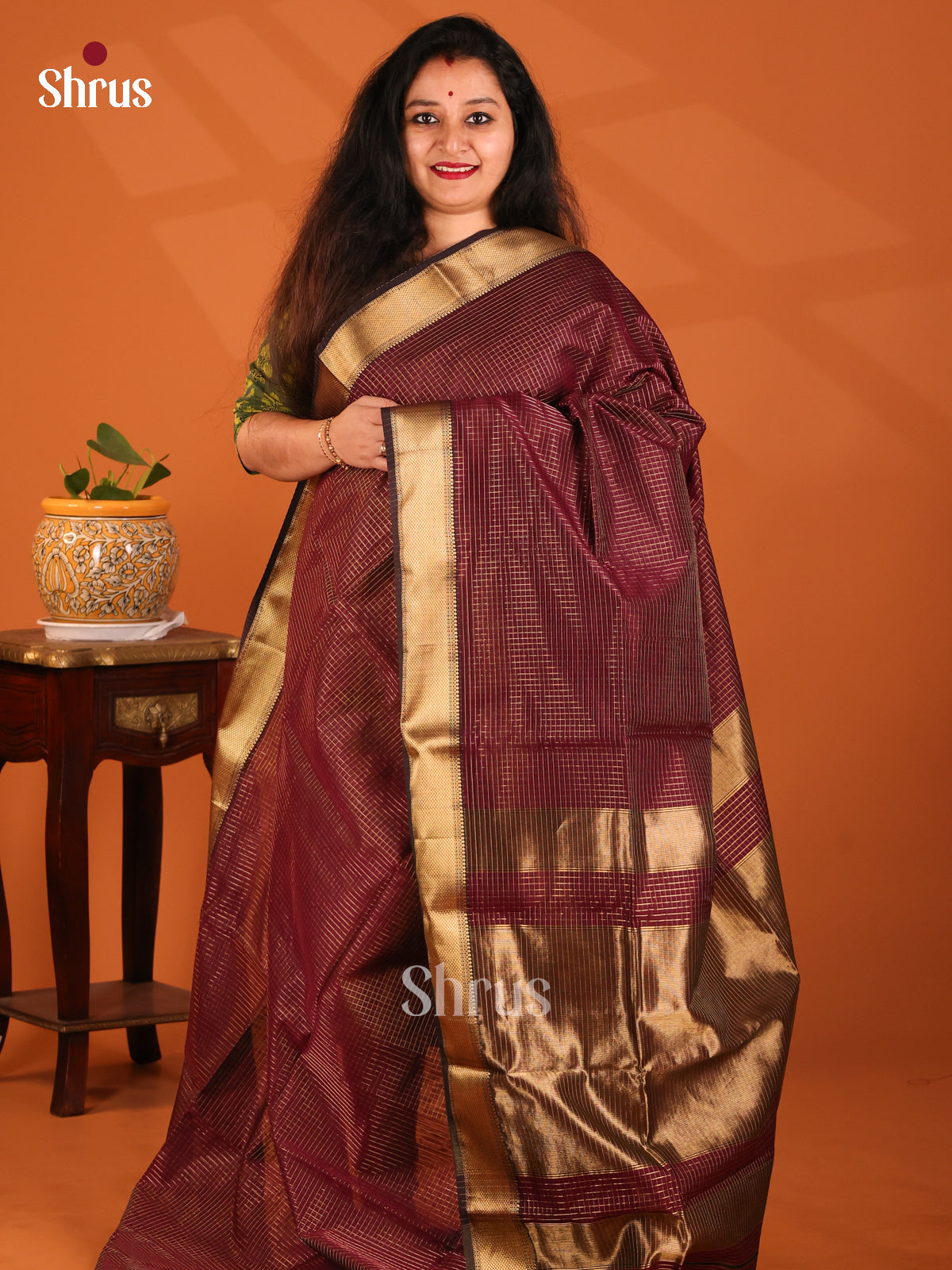 Brown(single Tone)- Maheshwari silkcotton Saree - Shop on Shrus.com