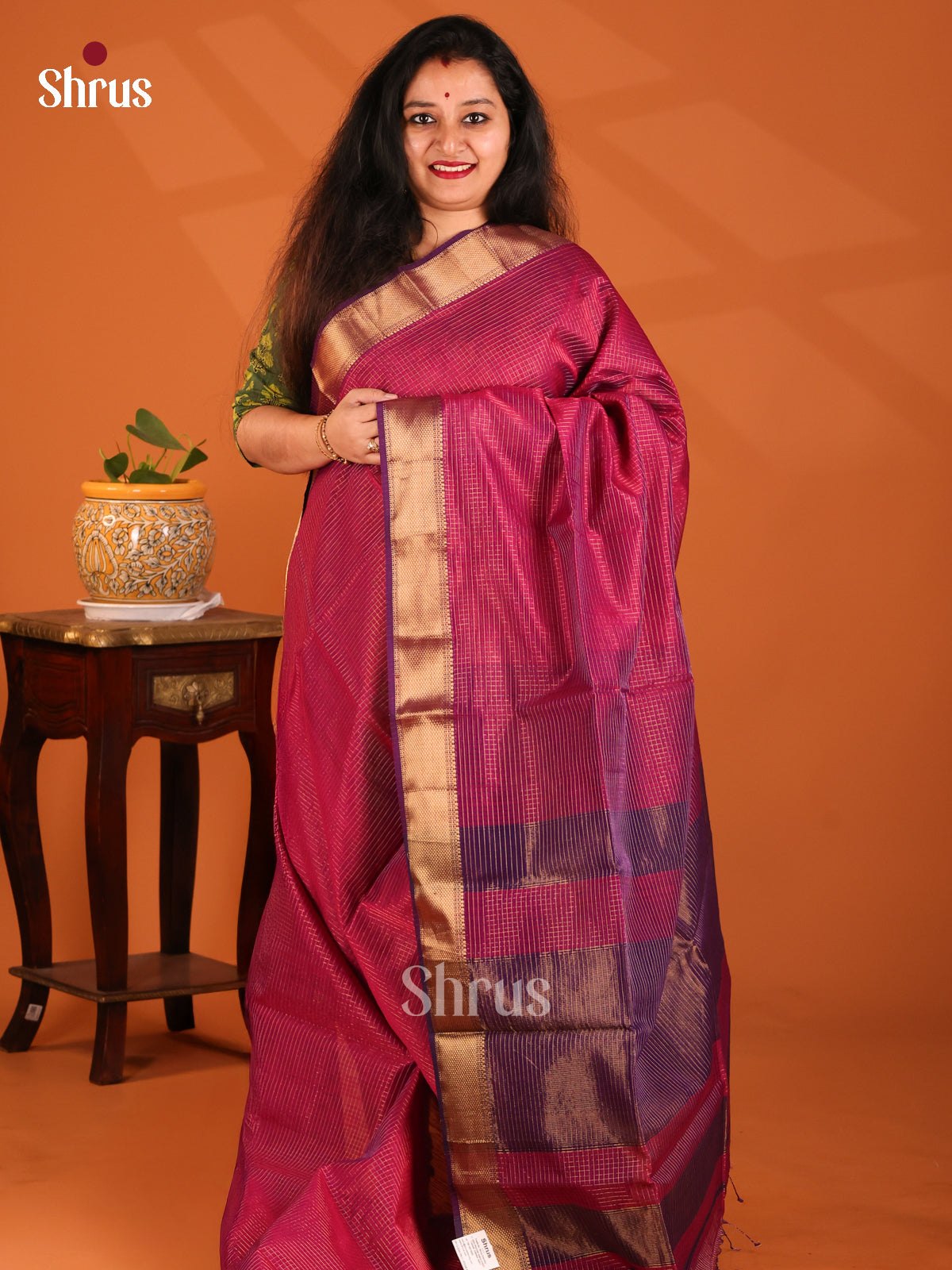 Purple with Violet- Maheshwari silkcotton Saree - Shop on Shrus.com