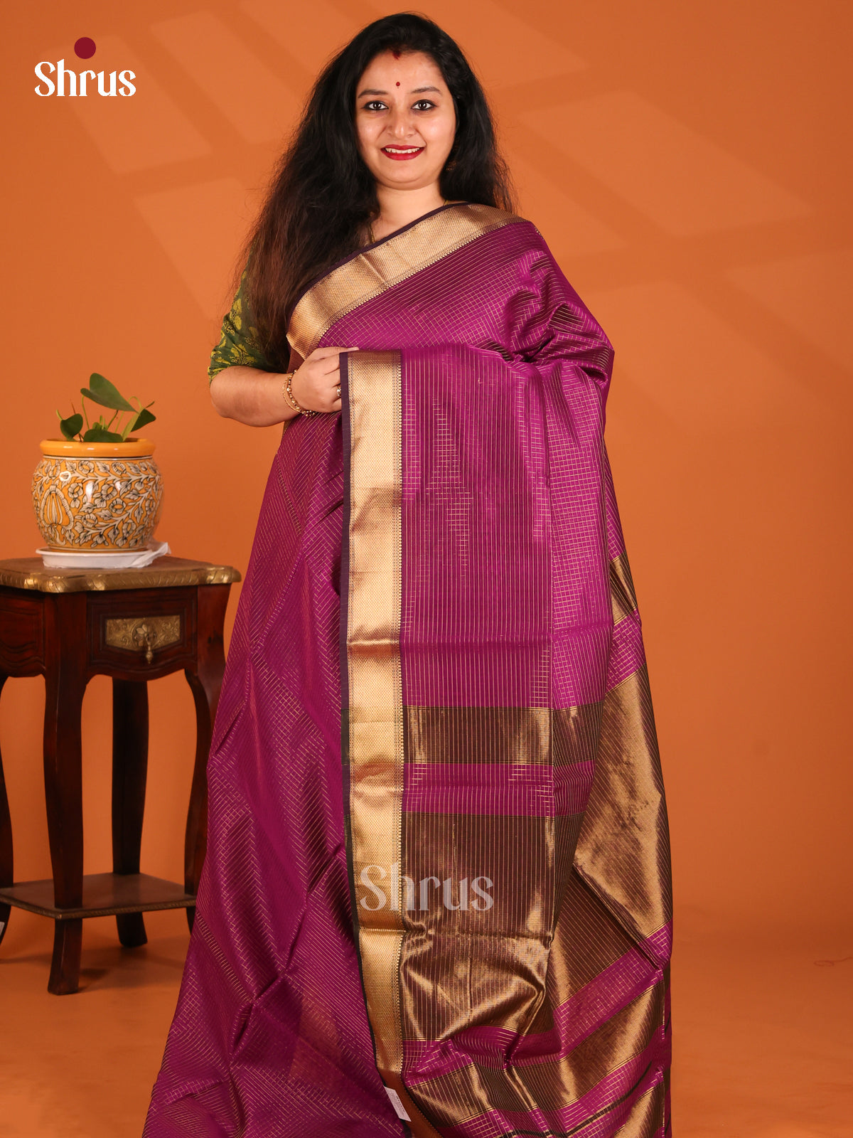 Purple - Maheshwari silkcotton Saree - Shop on Shrus.com