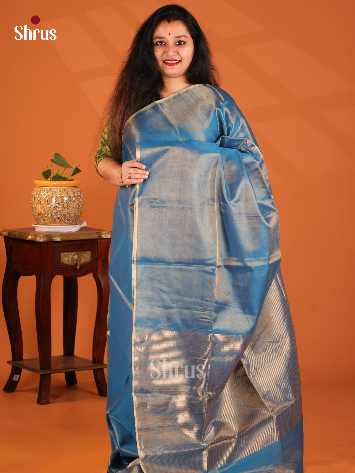 Blue(Single Tone)- Maheshwari silkcotton Saree - Shop on Shrus.com