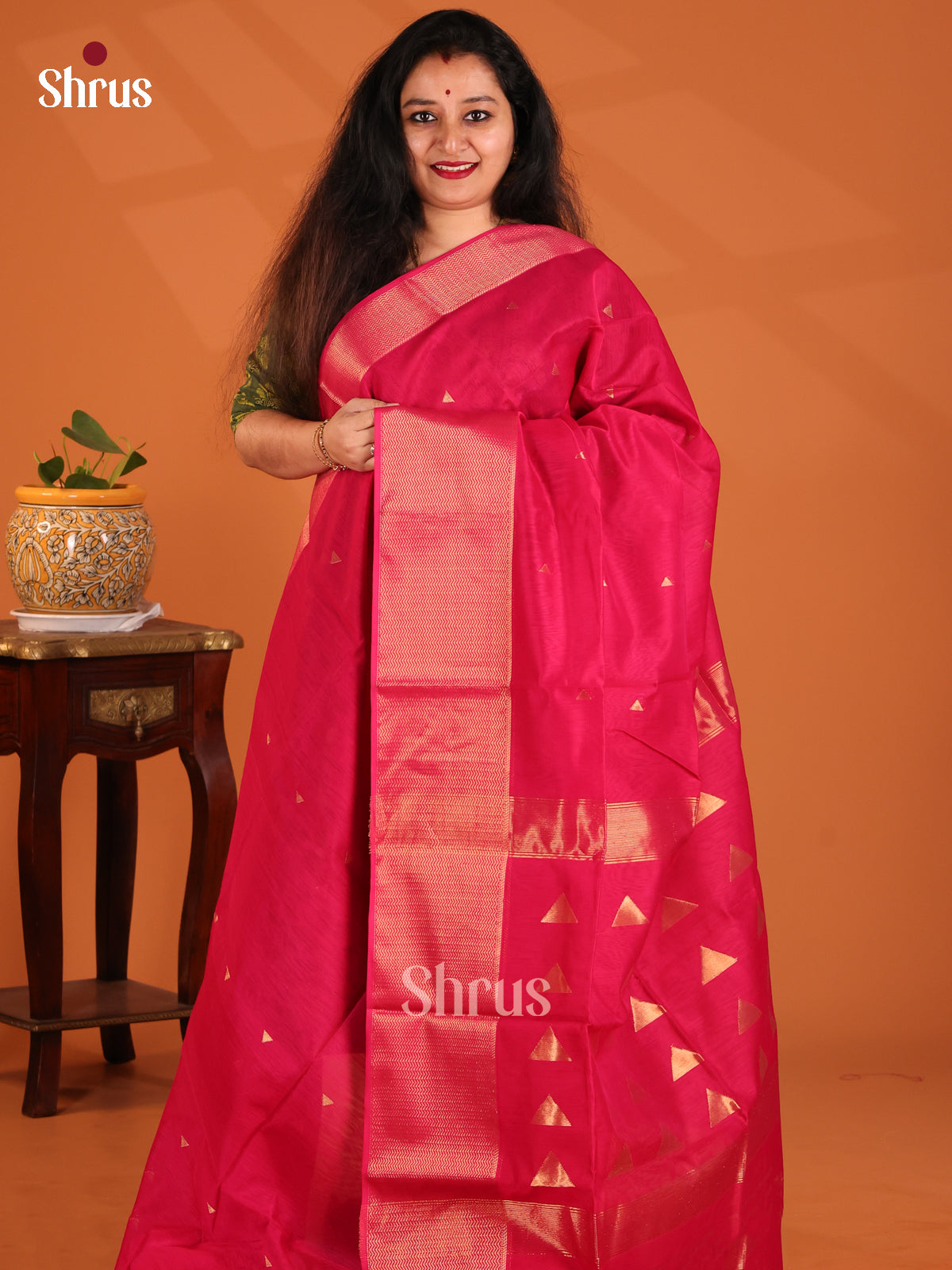 Reddish Pink(Single Tone)- Maheshwari silkcotton Saree - Shop on Shrus.com
