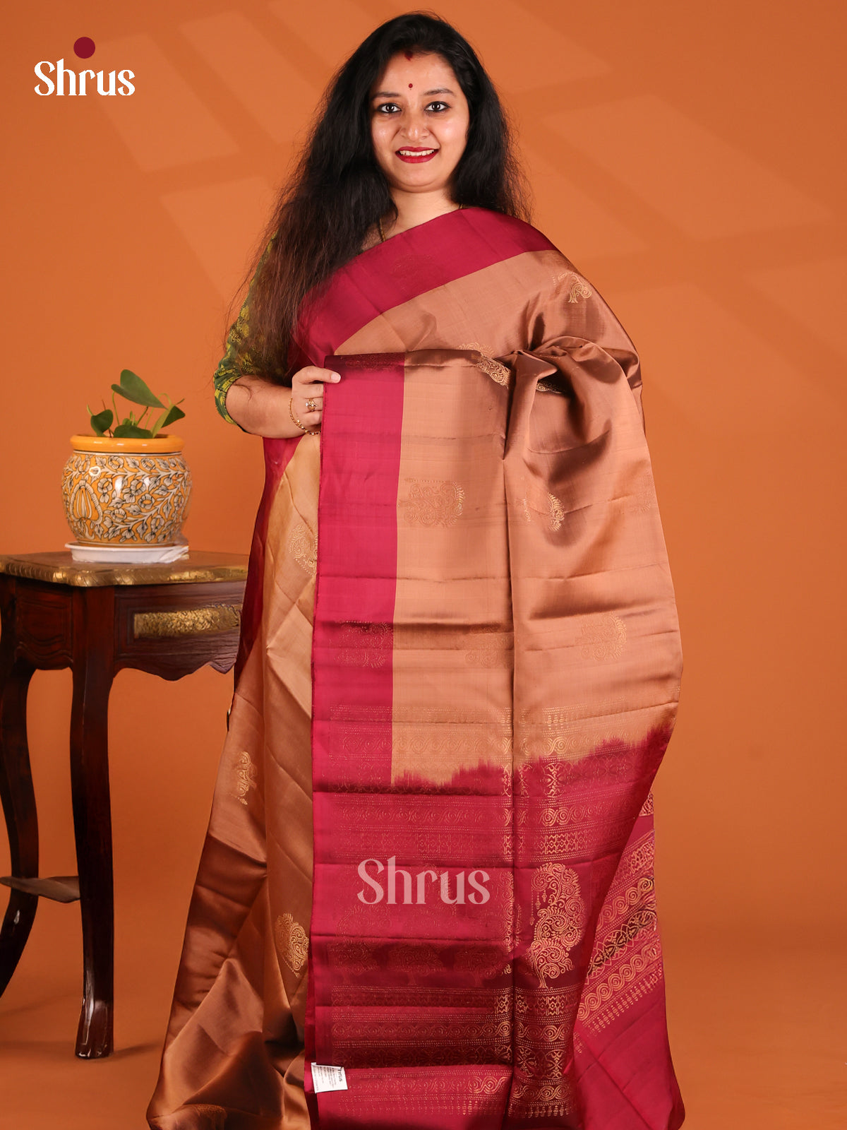 Exquisite Brown Softsilk-halfpure Saree gleams with zari woven floral motifs,brocade pallu - Shop on Shrus.com