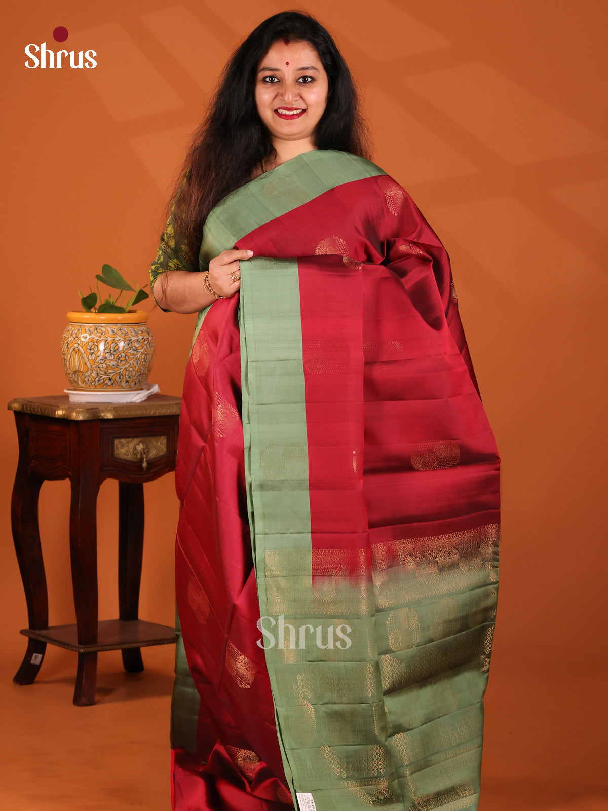 Bold Red Softsilk-halfpure Saree shines with gold zari paisleys motifs , brocade pallu - Shop on Shrus.com