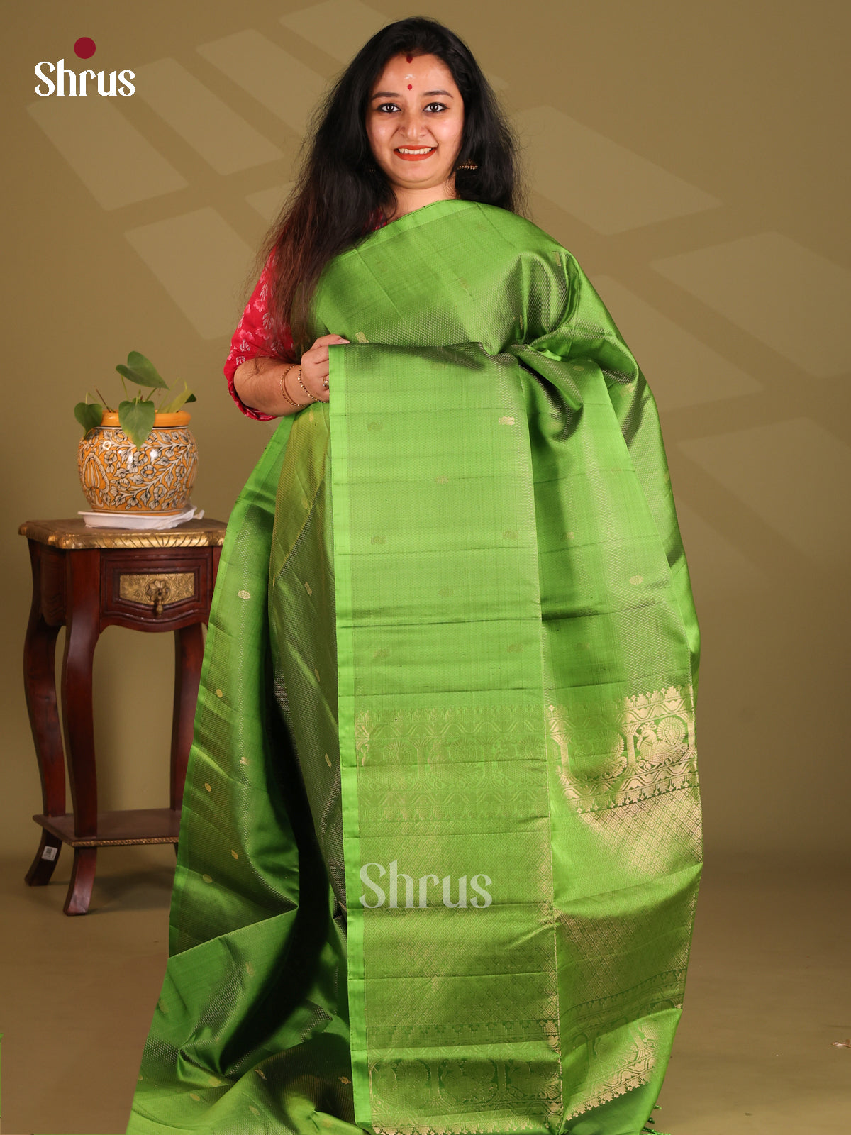 Gorgeous Green Single Tone  Soft Silk Saree gleams with golden buttas , self brocade pallu - Shop on Shrus.com