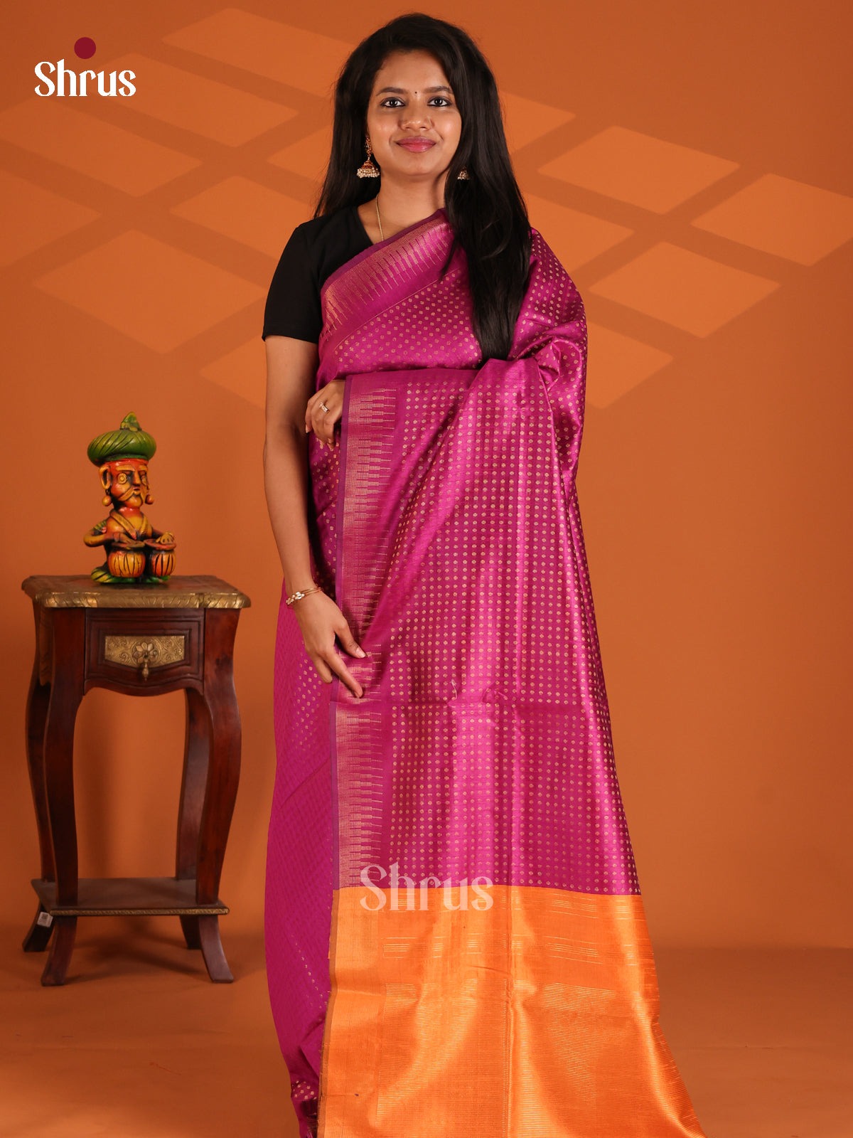 Purple with Orange - Semi Rawsilk Saree - Shop on Shrus.com