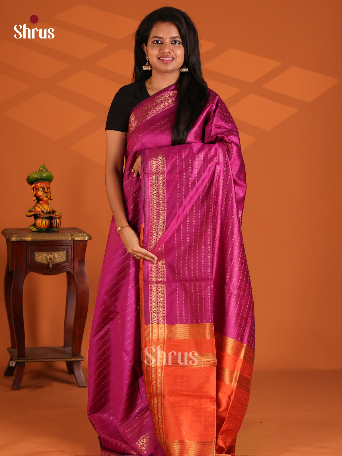 Purple with orange- Semi Rawsilk Saree - Shop on Shrus.com