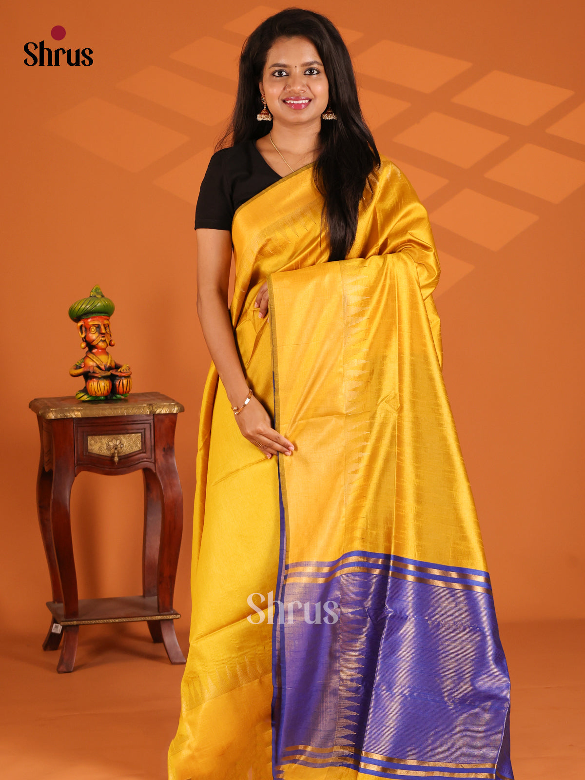 Yellow & Blue - semi raw silk - Shop on Shrus.com