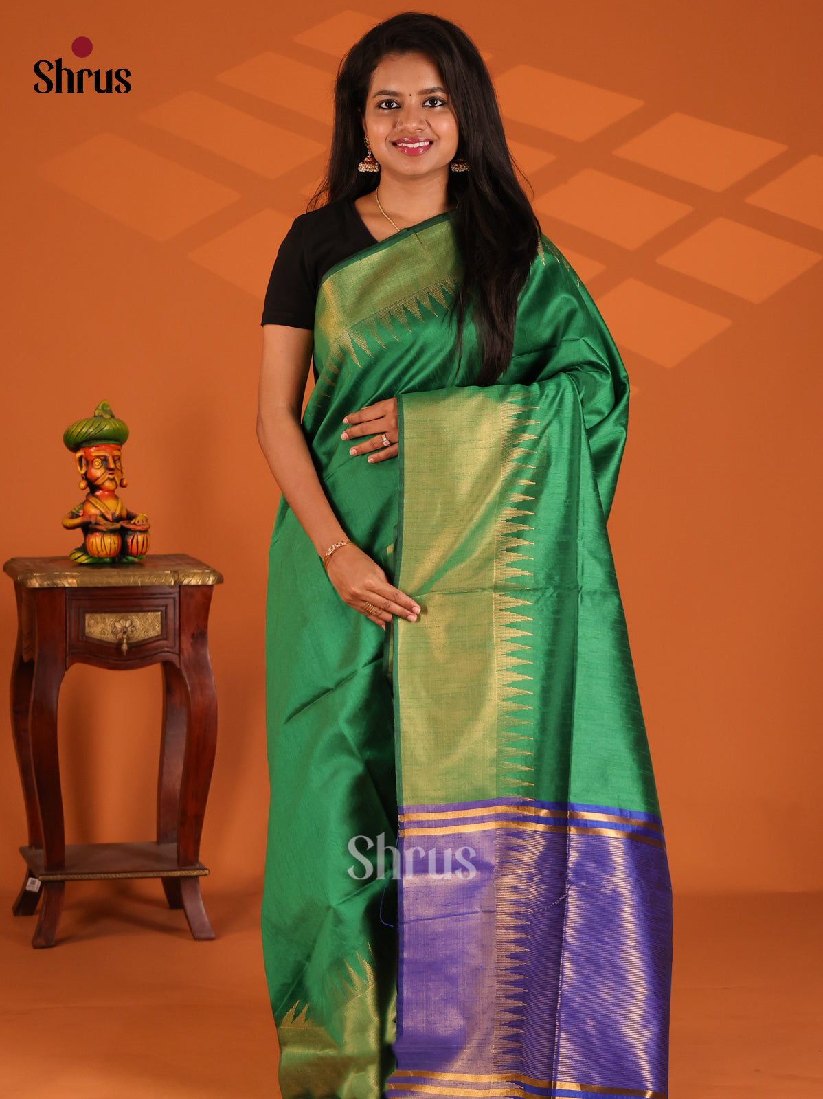 Green with Blue - semi raw silk - Shop on Shrus.com