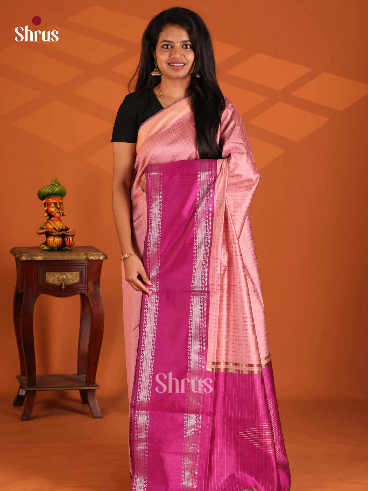Pink & Majenta - Semi Rawsilk Saree - Shop on Shrus.com