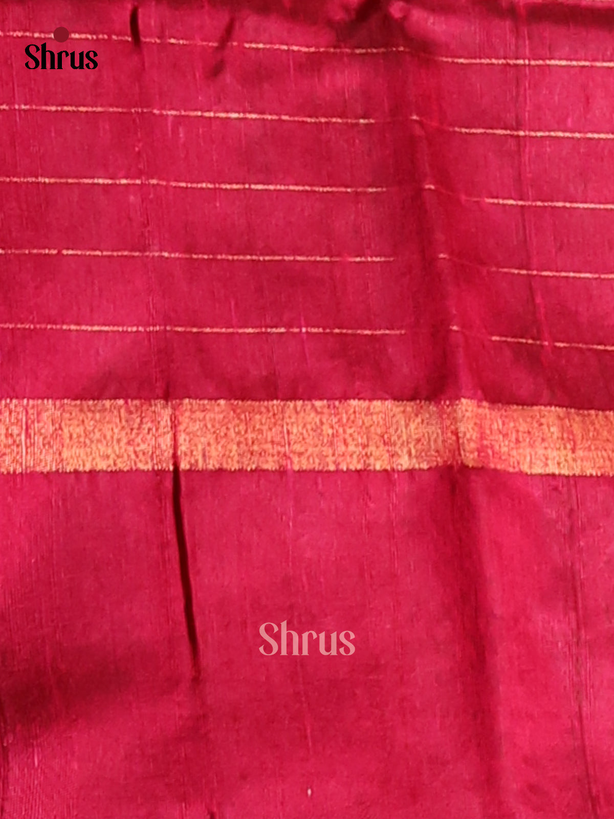 Bright Red Monochrome Raw Silk Saree with zari checks , self zari brocade pallu - Shop on Shrus.com