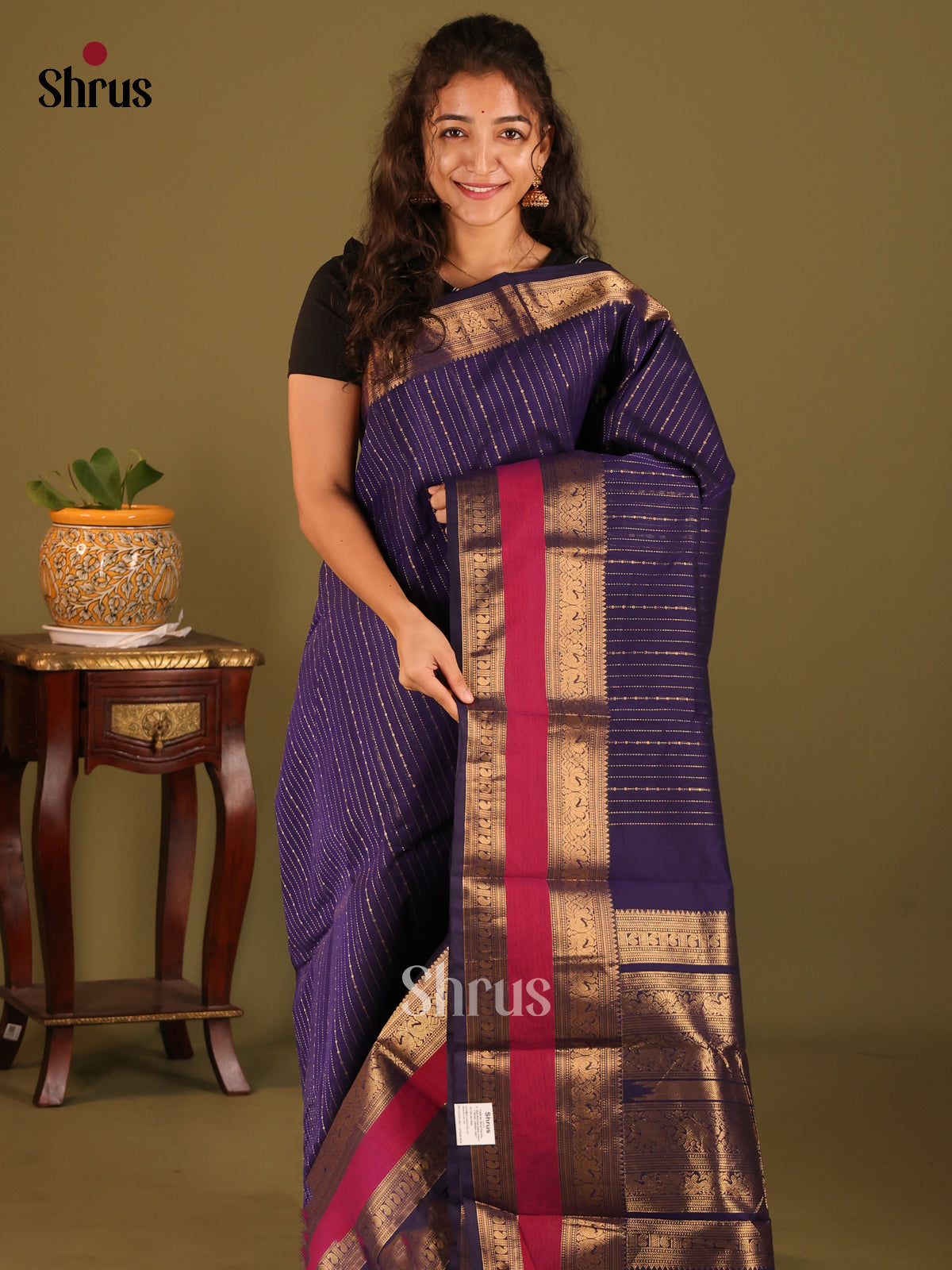 Violet with Pink - Chettinad Cotton Saree - Shop on Shrus.com