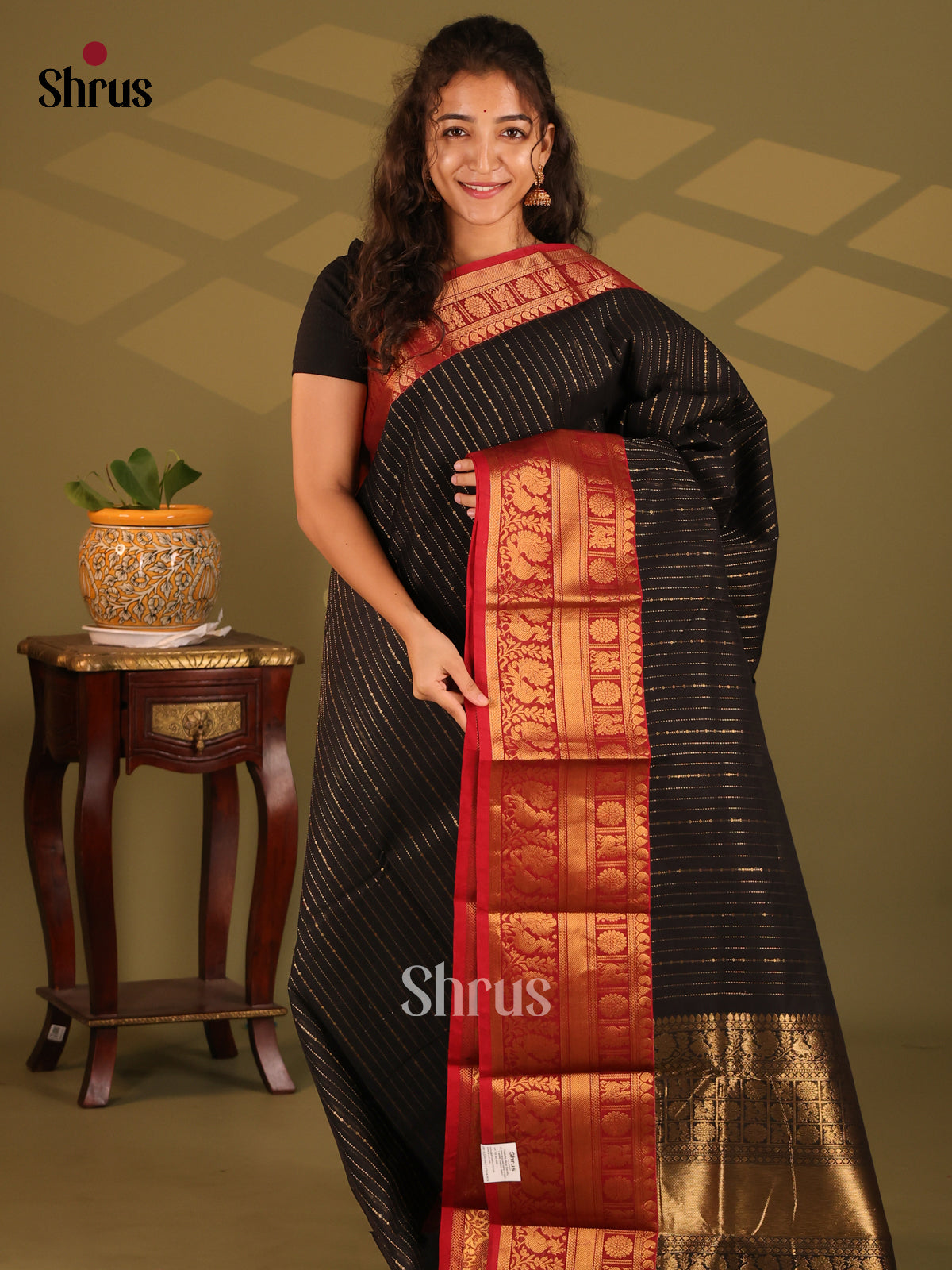 Black with Red- Chettinad Cotton Saree - Shop on Shrus.com