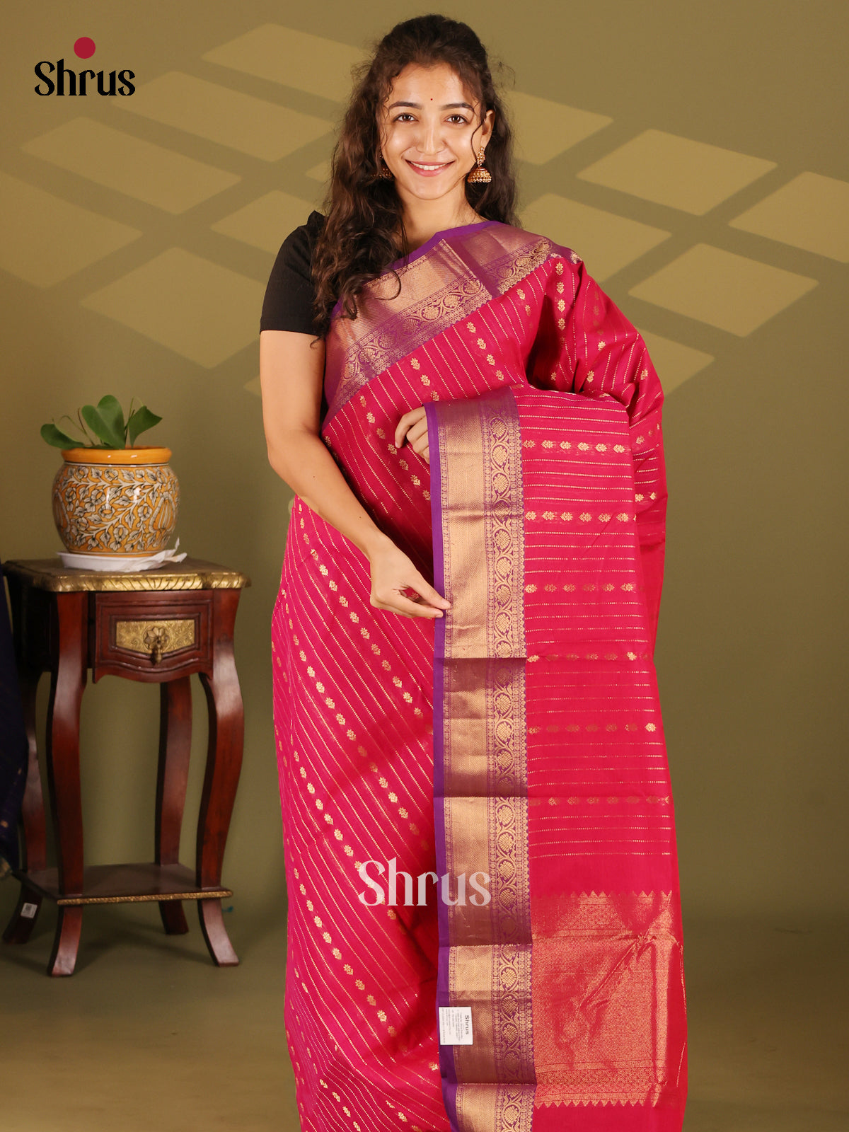 Pink with Violet - Chettinad Cotton Saree - Shop on Shrus.com