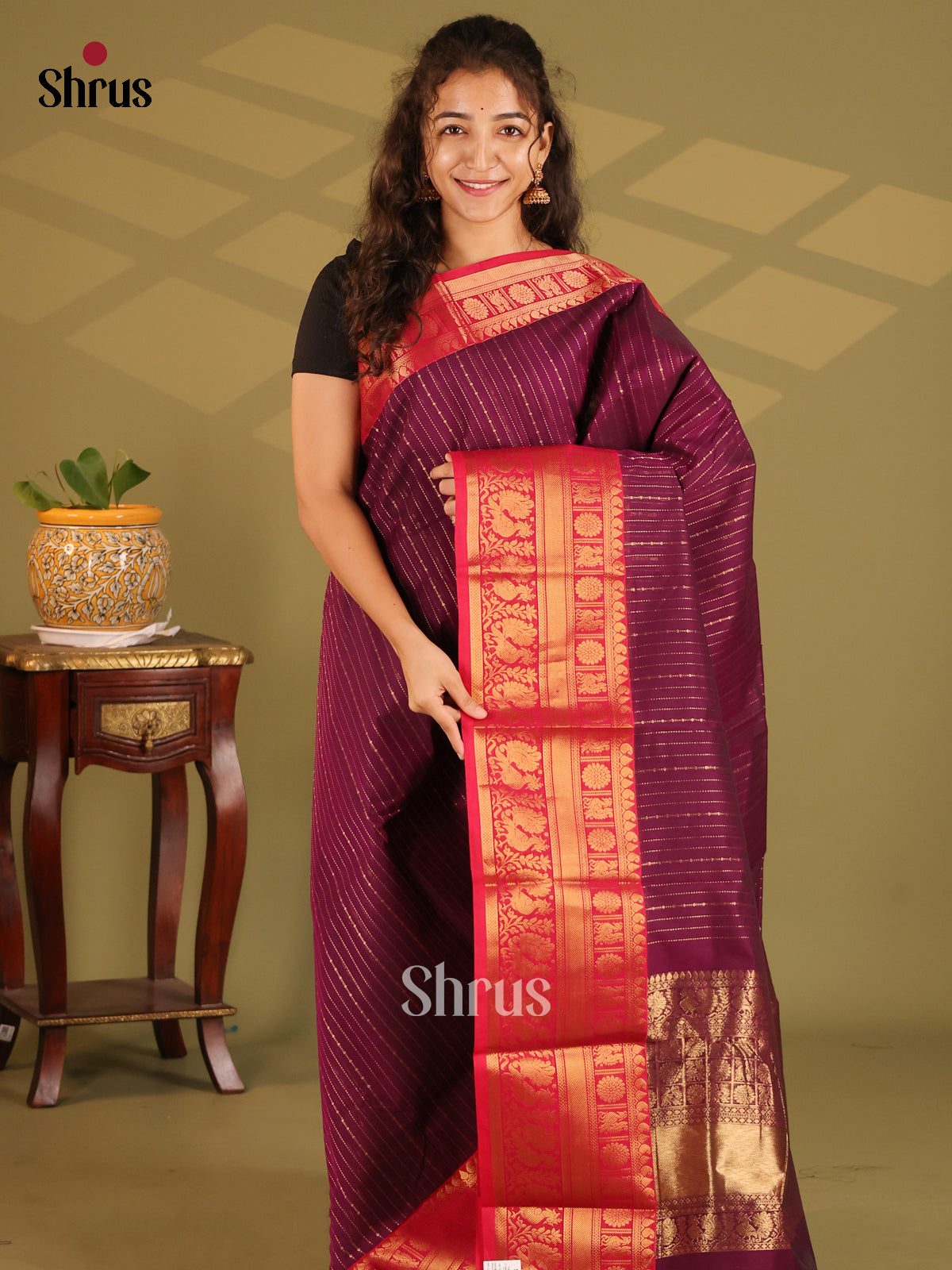 Purple with Red - Chettinad Cotton Saree - Shop on Shrus.com