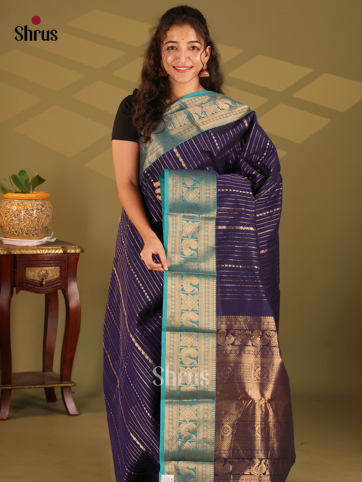 Violet with Blue- Chettinad Cotton Saree - Shop on Shrus.com