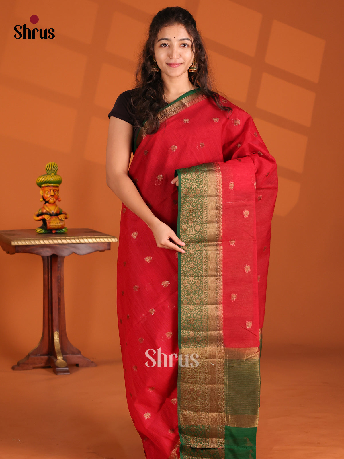 Red & Green- Semi Jute Saree - Shop on Shrus.com