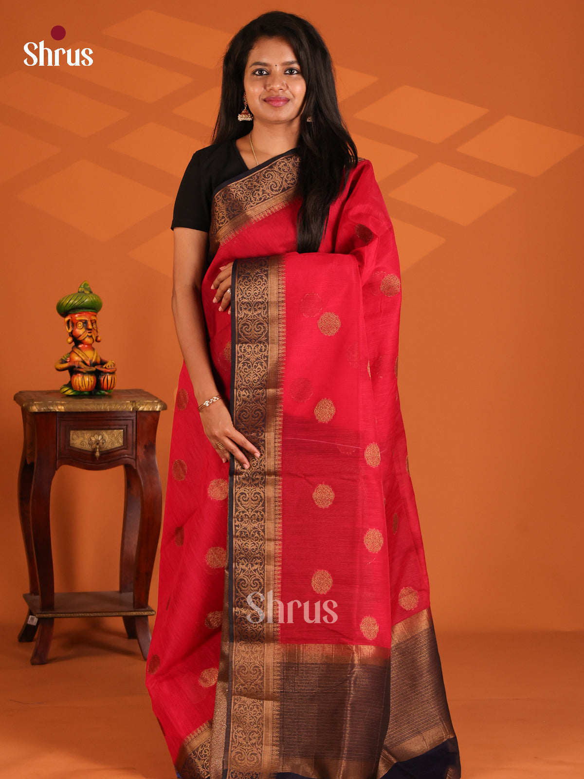 Red with Blue - Semi Jute Saree - Shop on Shrus.com