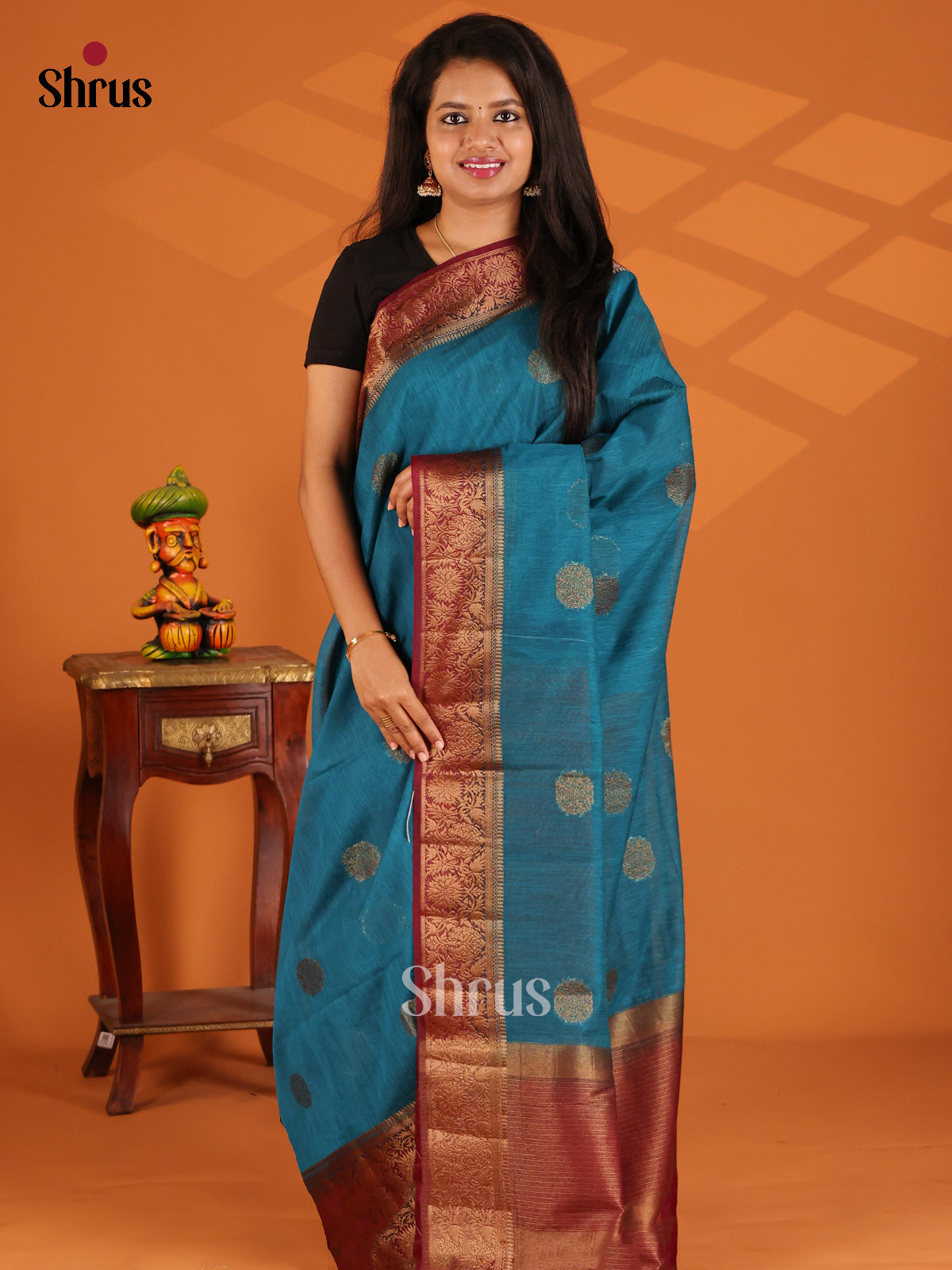 Blue with Maroon - semi jute - Shop on Shrus.com