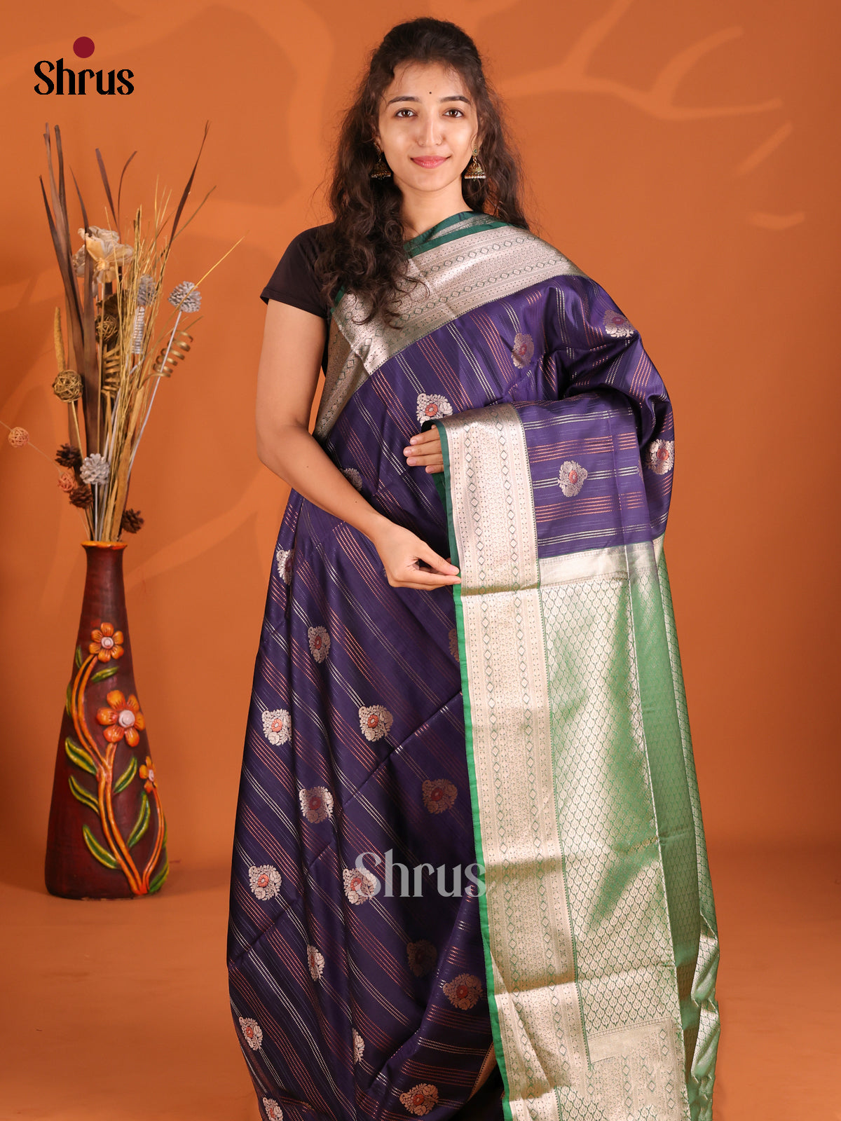 Violet & Green- Semi Softsilk Saree - Shop on Shrus.com