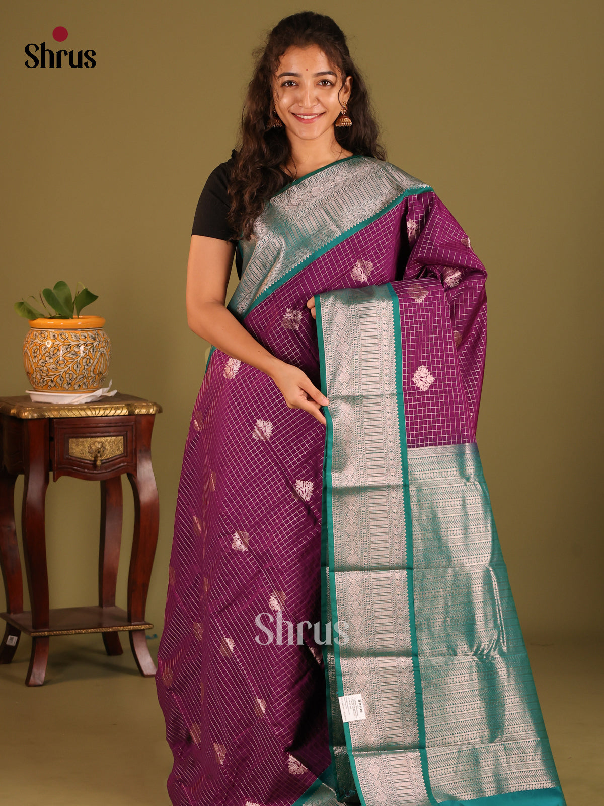 Vadamalli with Green- Semi Kanchipuram Saree - Shop on Shrus.com