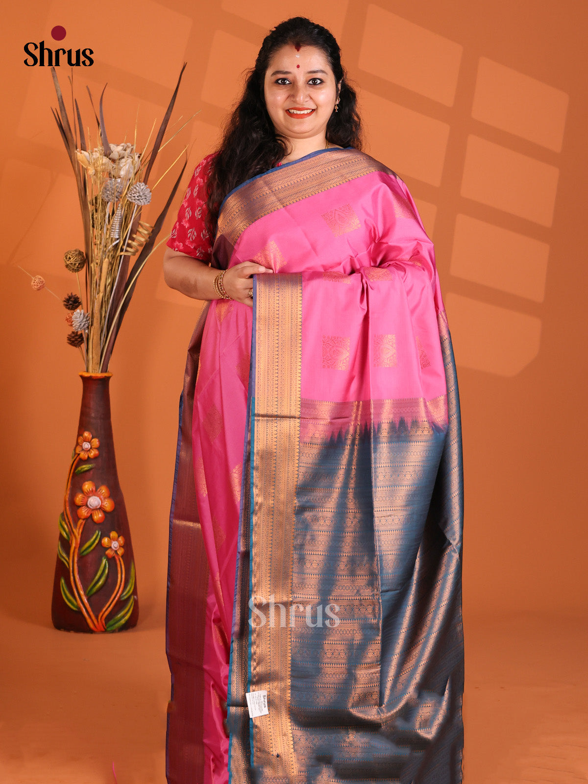 Pink & Blue - Korvai Semi Kanchipuram saree - Shop on Shrus.com
