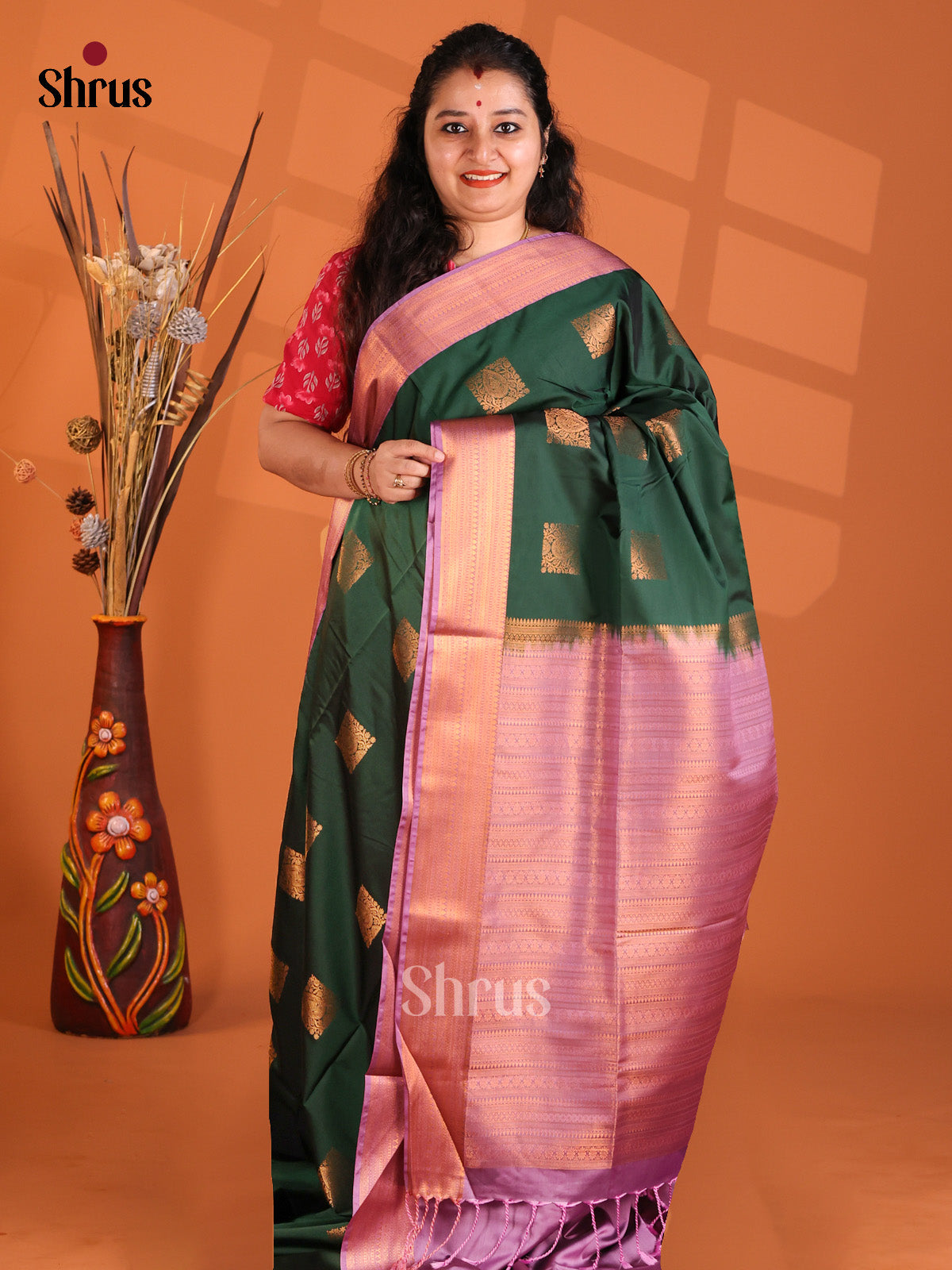 Green & Lavender- Korvai Semi Kanchipuram saree - Shop on Shrus.com