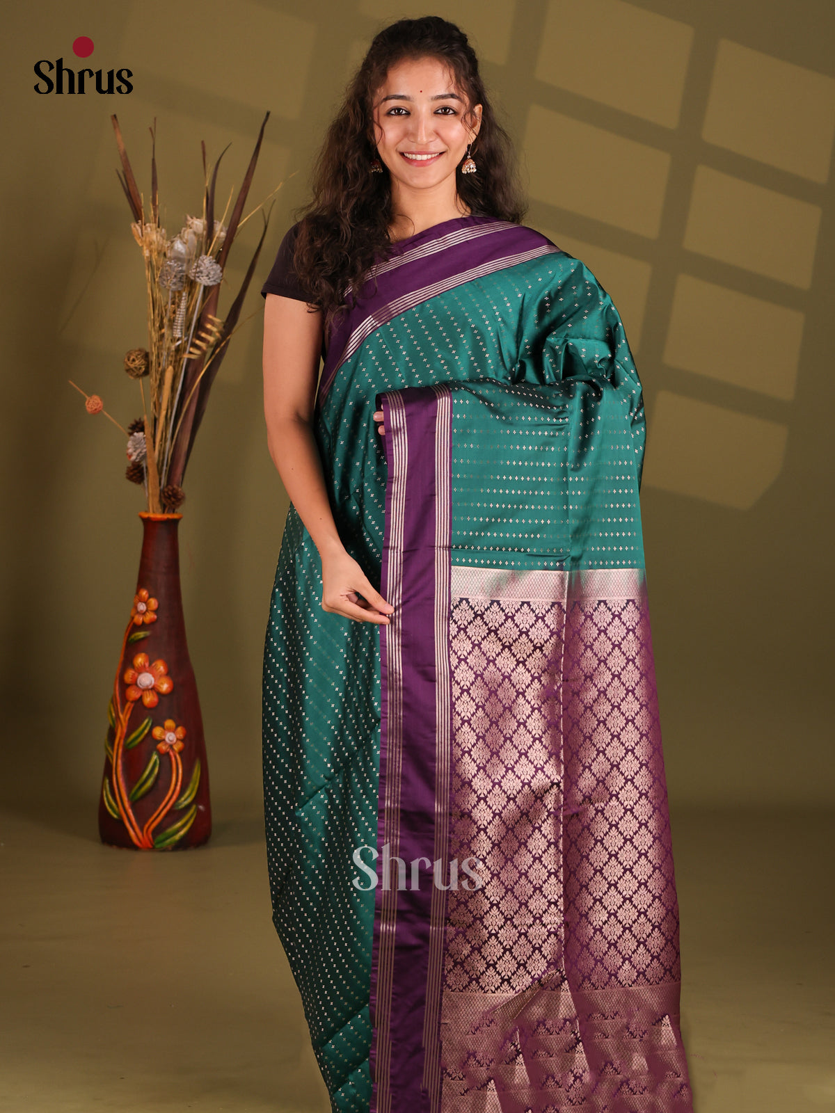 Green & Violet - Semi Softsilk Saree - Shop on Shrus.com