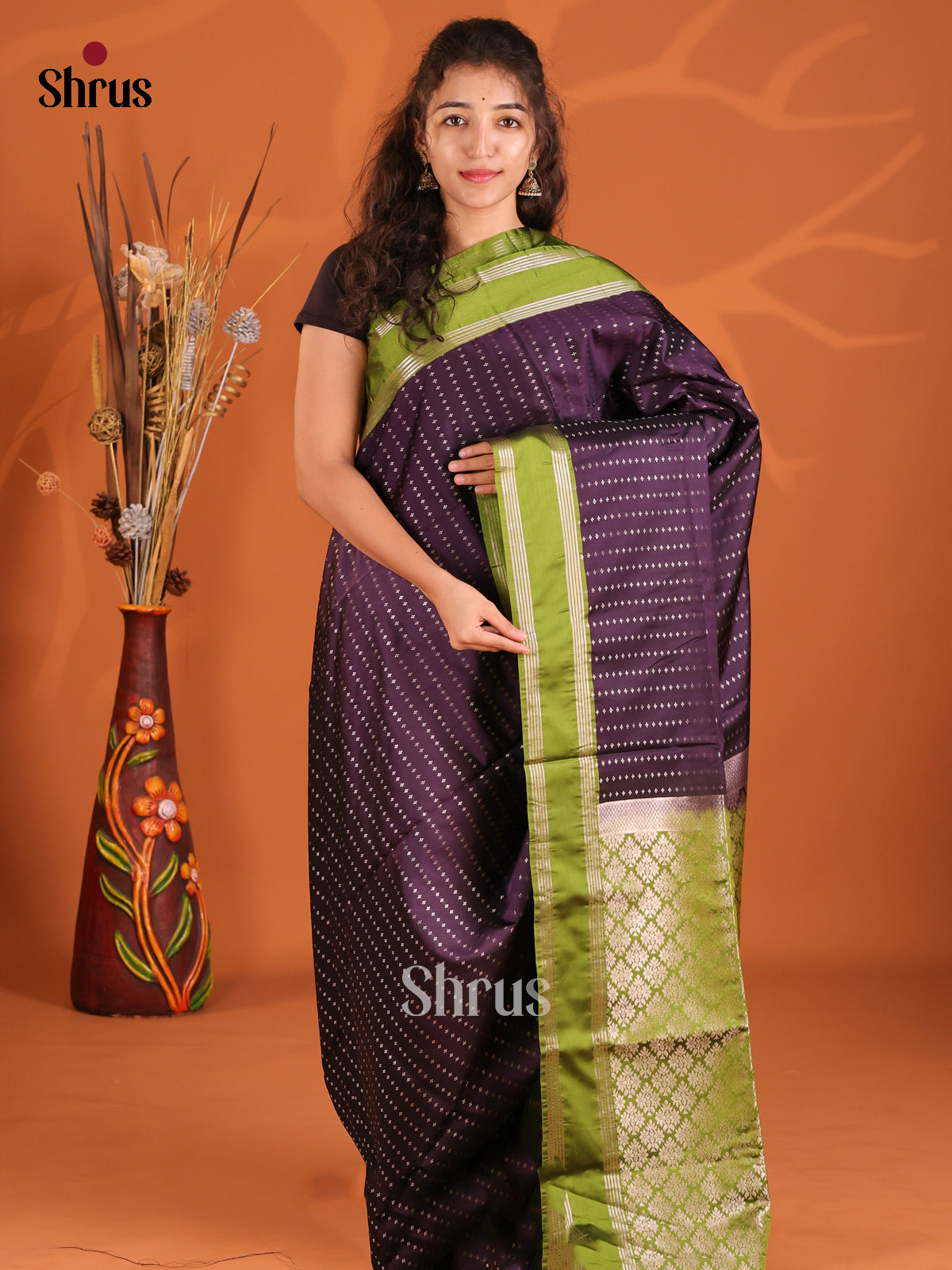 Violet & Green - Semi Softsilk Saree - Shop on Shrus.com