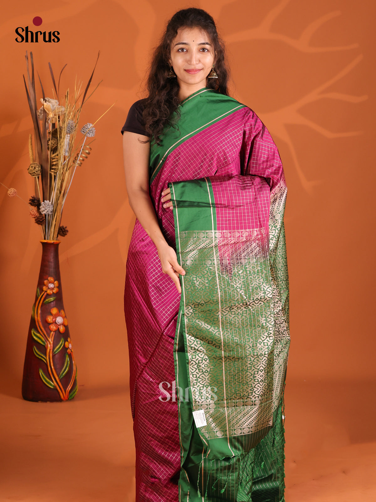 Purple & Green- Semi Softsilk Saree - Shop on Shrus.com