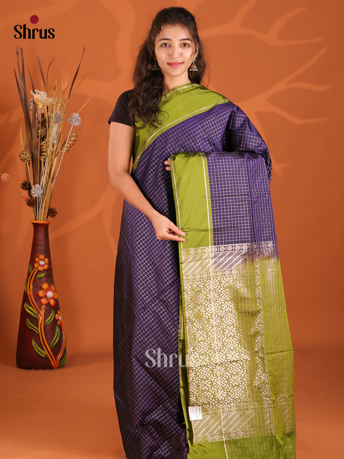 Blue & Green - Semi Softsilk Saree - Shop on Shrus.com