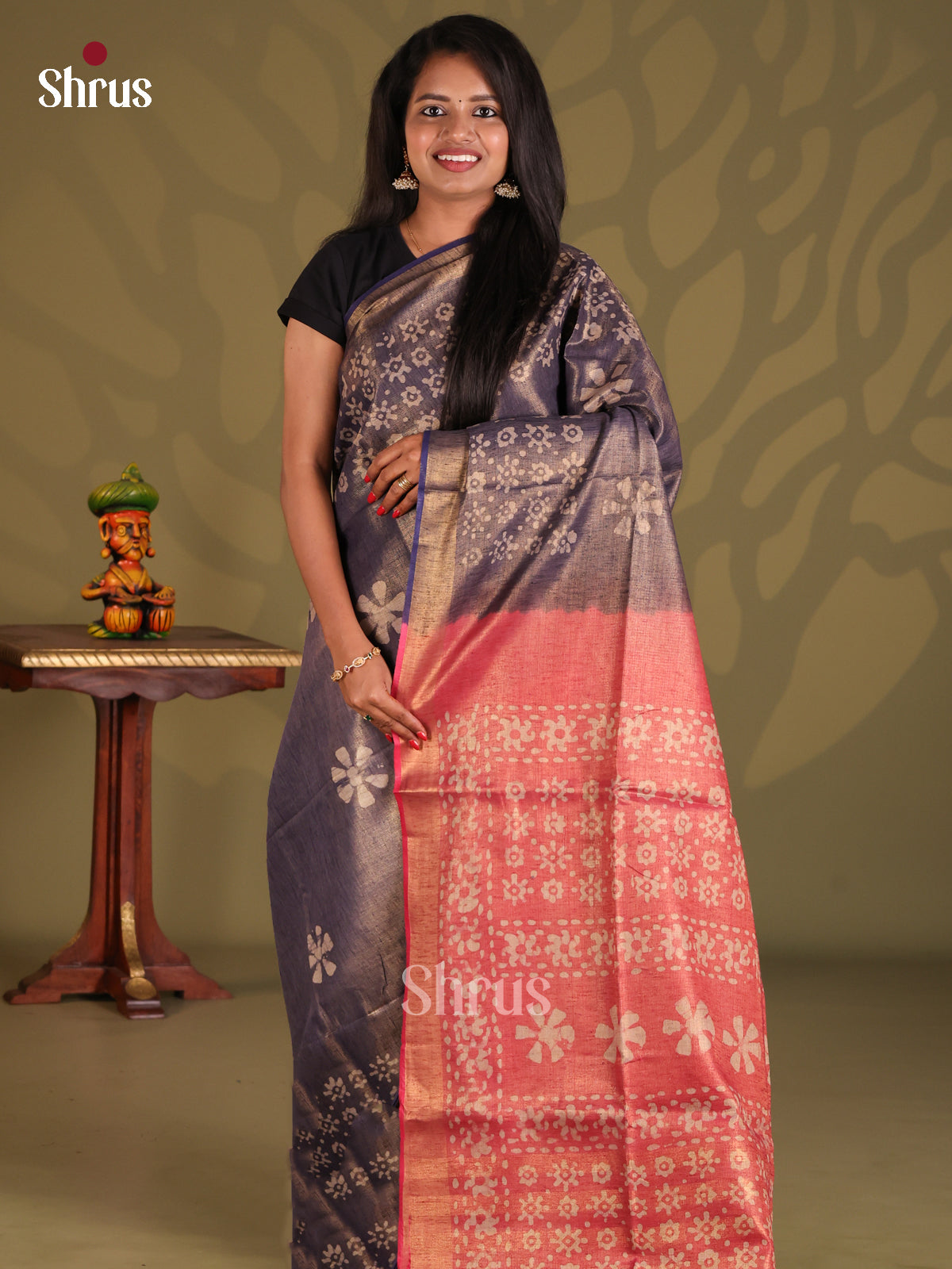 Blue & Red - Bhatik Saree - Shop on Shrus.com