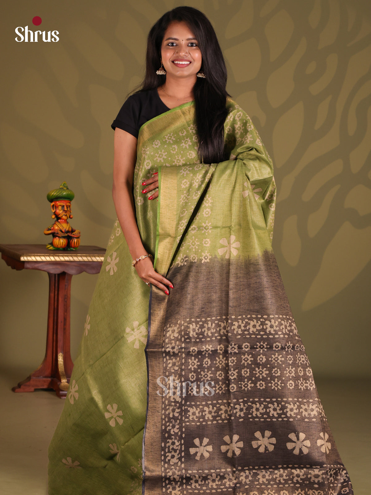 Pista Green & Grey - Bhatik Saree - Shop on Shrus.com