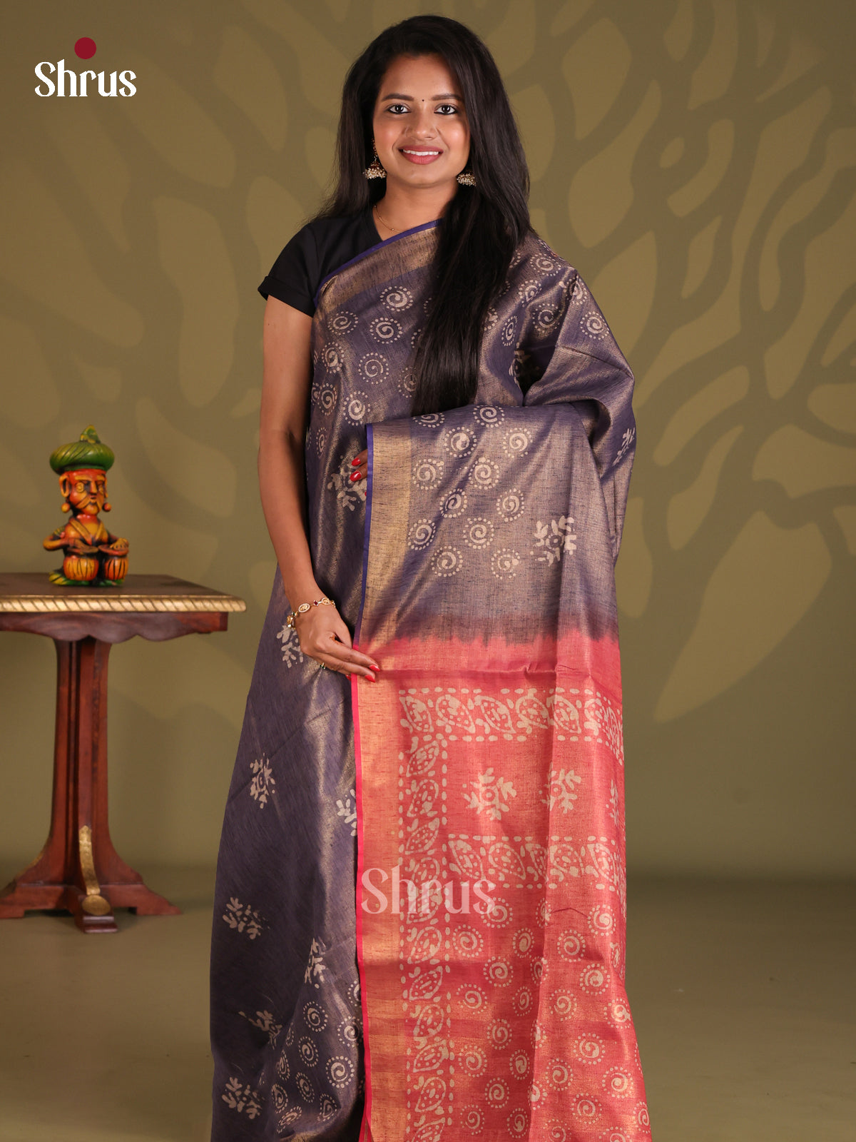 Blue & Red - Bhatik Saree - Shop on Shrus.com