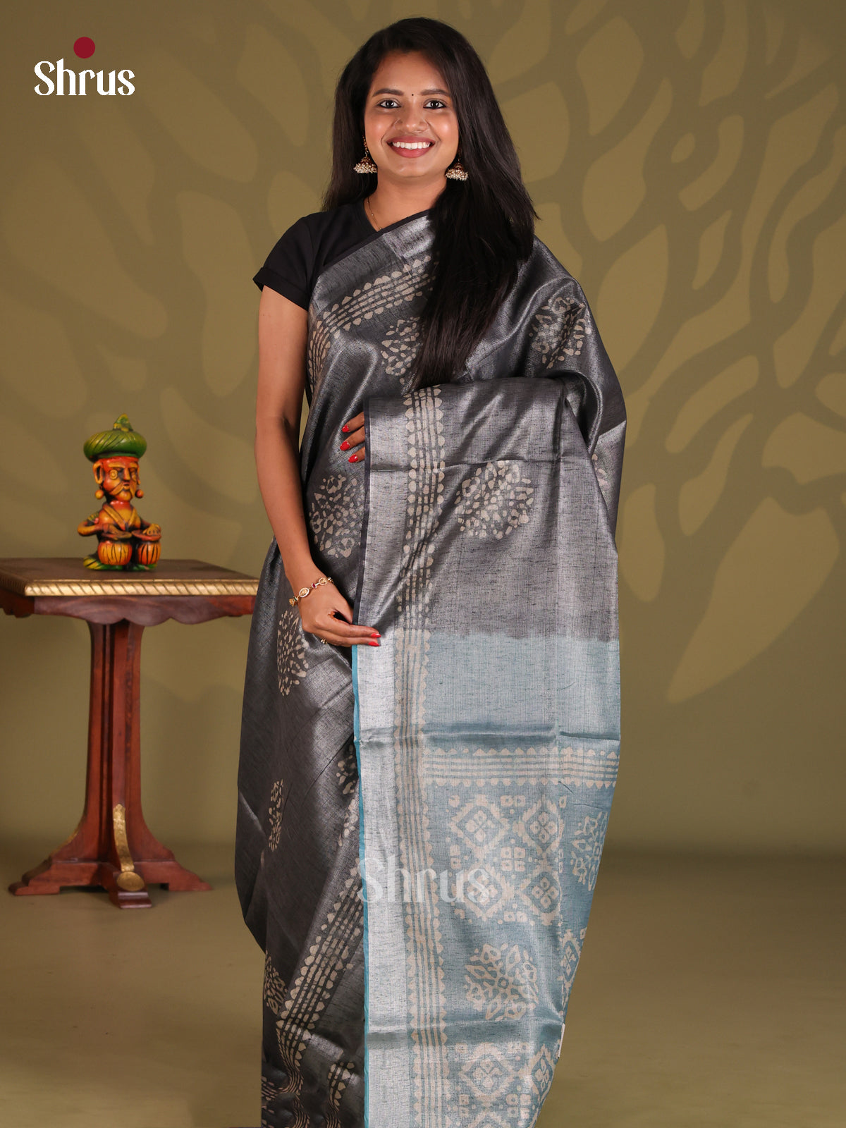 Grey & Light Blue - Bhatik Saree - Shop on Shrus.com