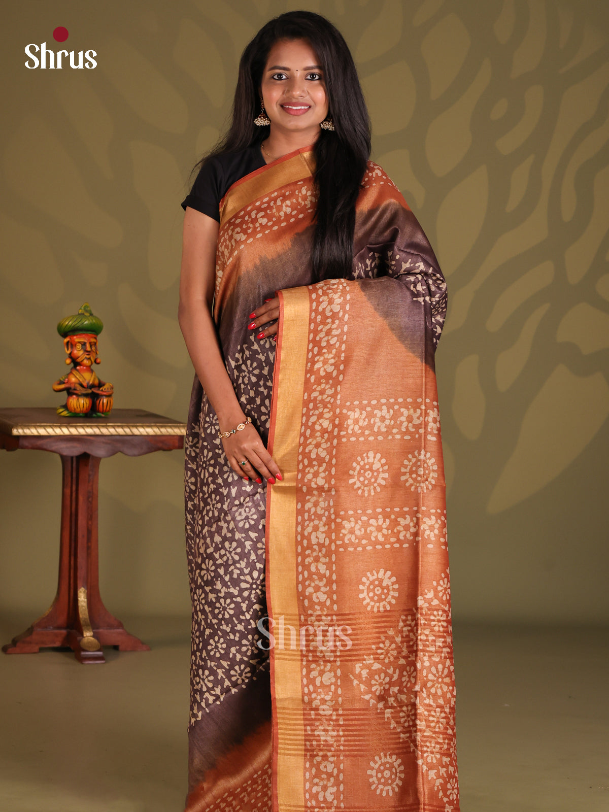 Dark Brown & Brown- Bhatik Saree - Shop on Shrus.com