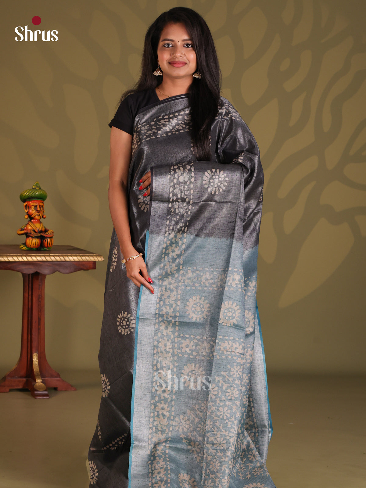 Grey & Light Blue - Bhatik Saree - Shop on Shrus.com