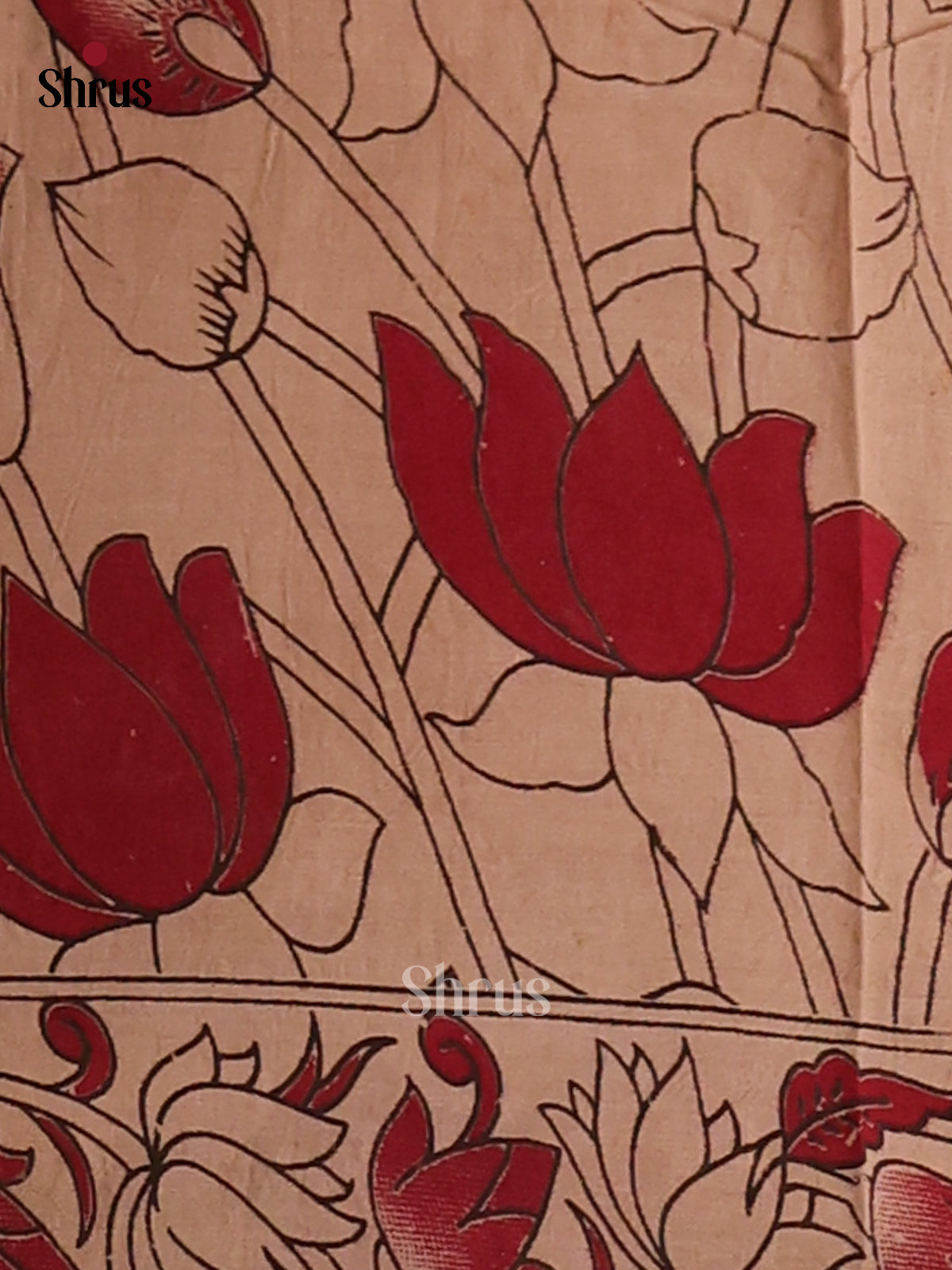 Green & Red- Kalamkari cotton saree - Shop on Shrus.com