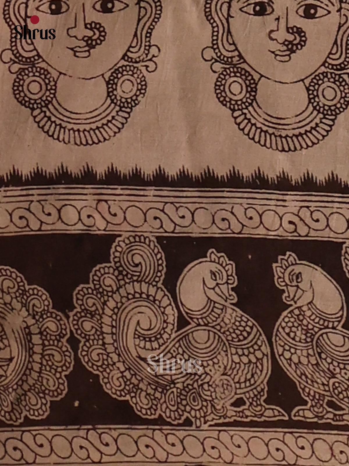 Green & Black - Kalamkari cotton saree - Shop on Shrus.com